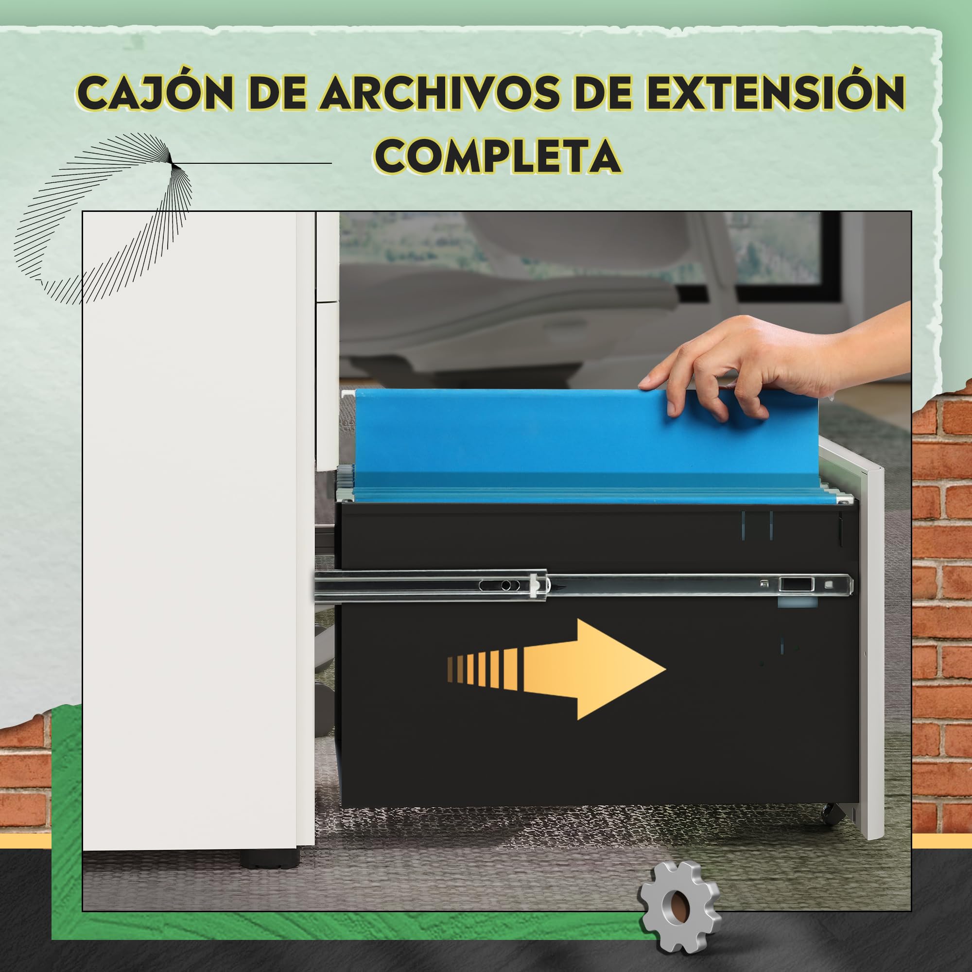 DEVAISE Carrito de Oficina con 3 Cajones Bloqueables, Mueble Bajo Escritorio Multifunción, Repositorio para Impresora y Archivador con Ruedas, Blanco