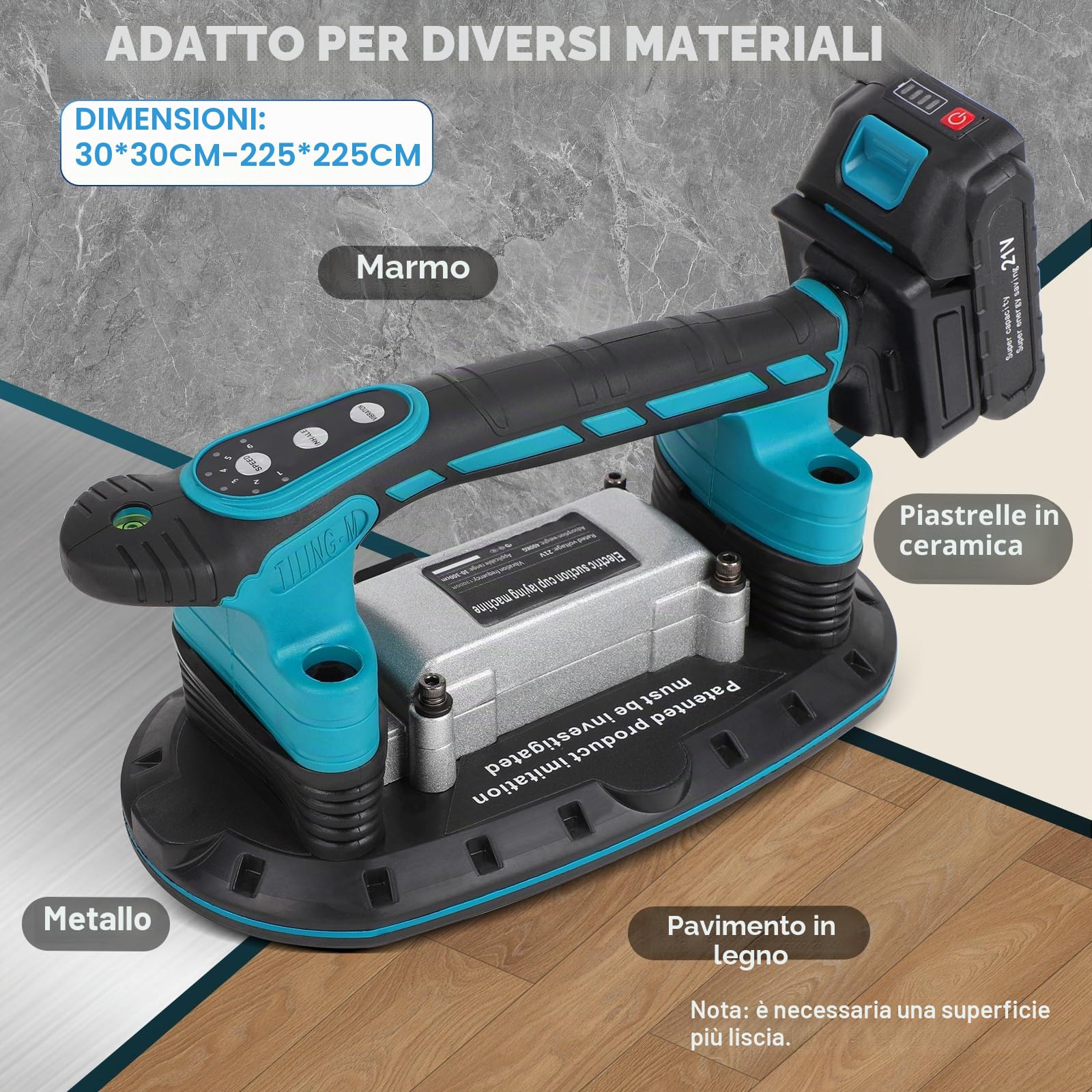 2IN1 Batteria Elettrica Martello per Piastrelle & Ventosa | con ventosa da 30 * 16 cm, portata 250 kg, piastrellatore Elettrico, macchina per vibrazioni per piastrelle da 2 m, piastrelle murali