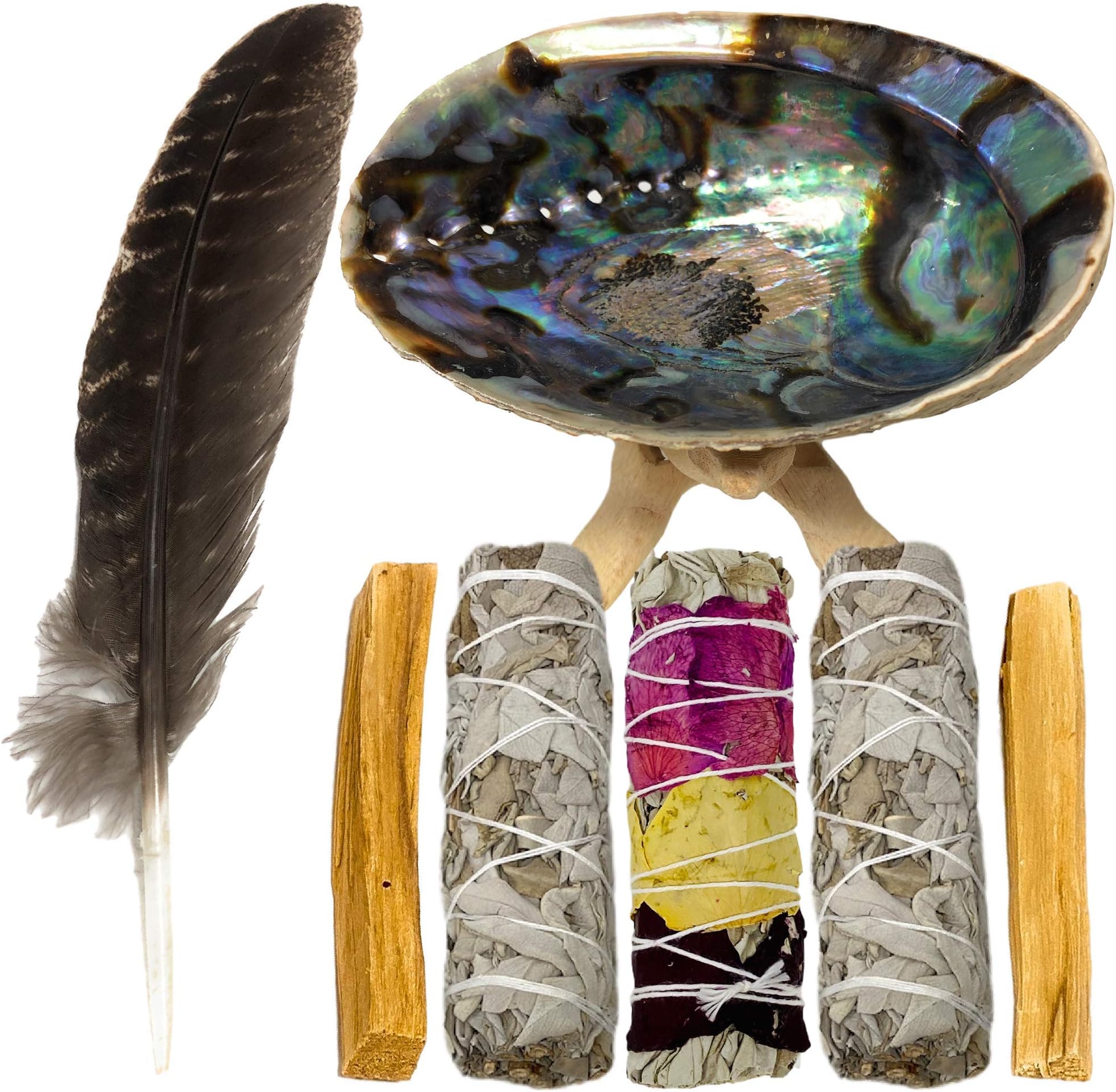 Smudging Kit - White Sage Smudge Sticks for Cleansing - Sage Smudge Kit - White Sage and Palo Santo Sticks - Abalone Shell for Smudging - Smudging Feather - Sage for Cleansing Negative Energy