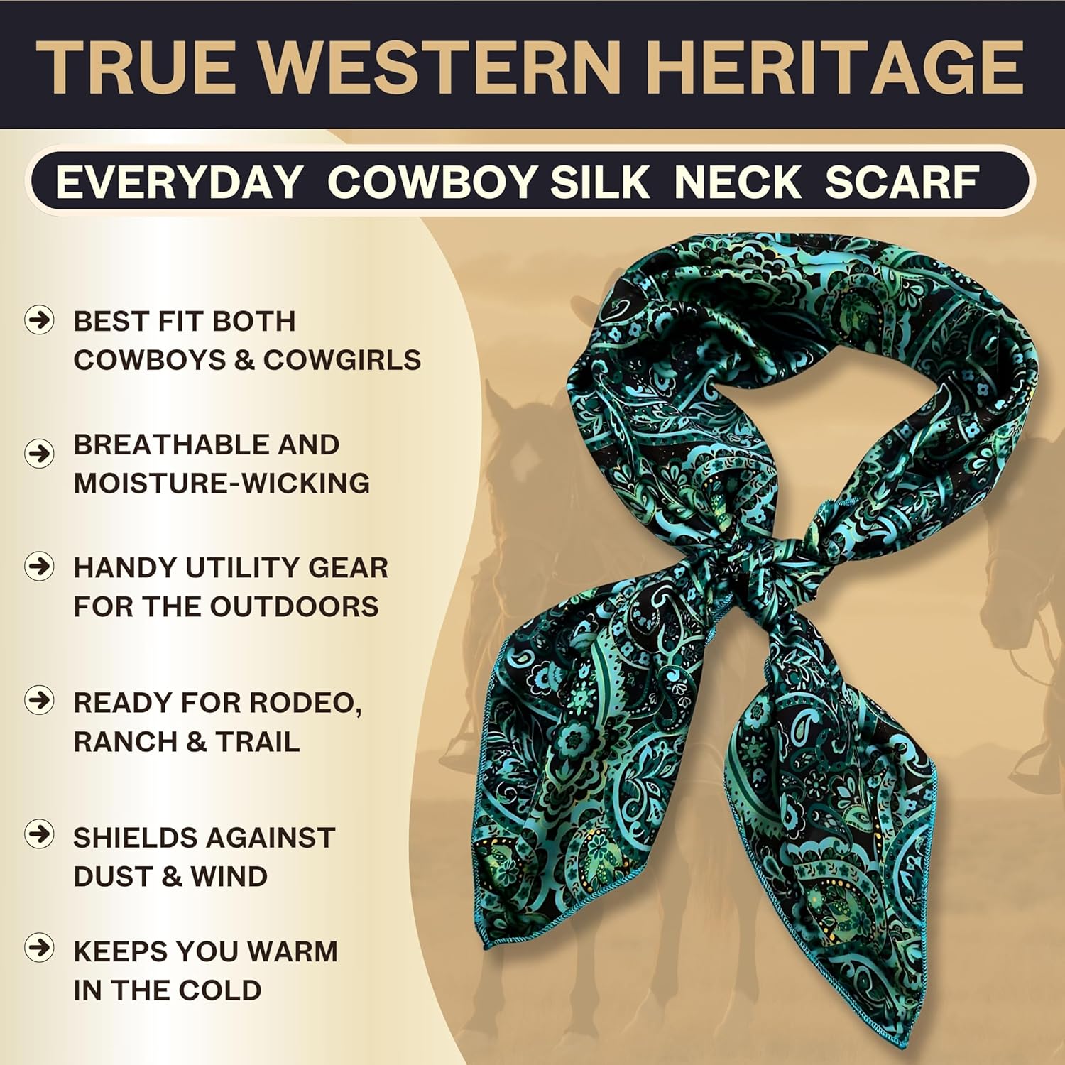Wild Rag Silk Scarf 36 inch Western Cowboy Bandana Square Silky Wild Rags,Paisley Pattern Scarves - Image 2