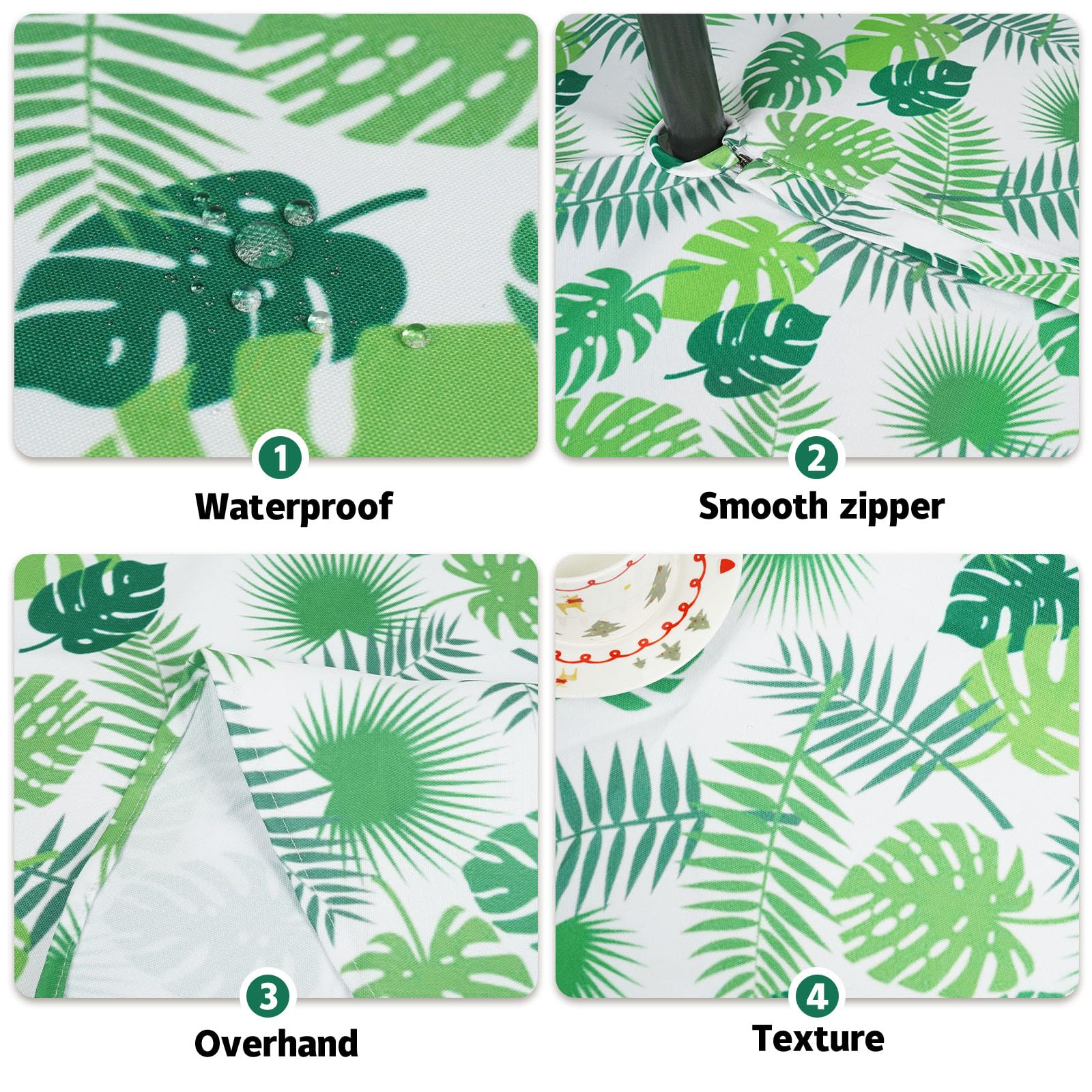 Eternal Beauty 152cm Round Little Leaf Indoor Outdoor Splashproof Tablecloth with Umbrella Hole and Zipper for Patio Garden Party and BBQ (60") - Image 2