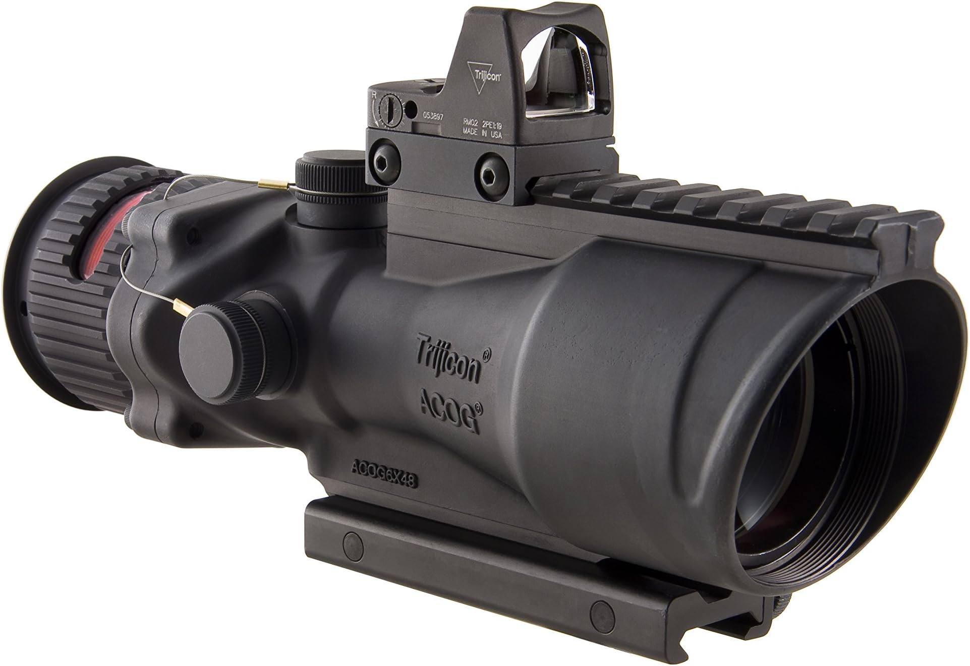 Trijicon 6x48mm ACOG Dual Illumination Red Chevron .308 Ret Rail 6.5 MOA RMR 2 Sight TA75 Mount Black Optics
