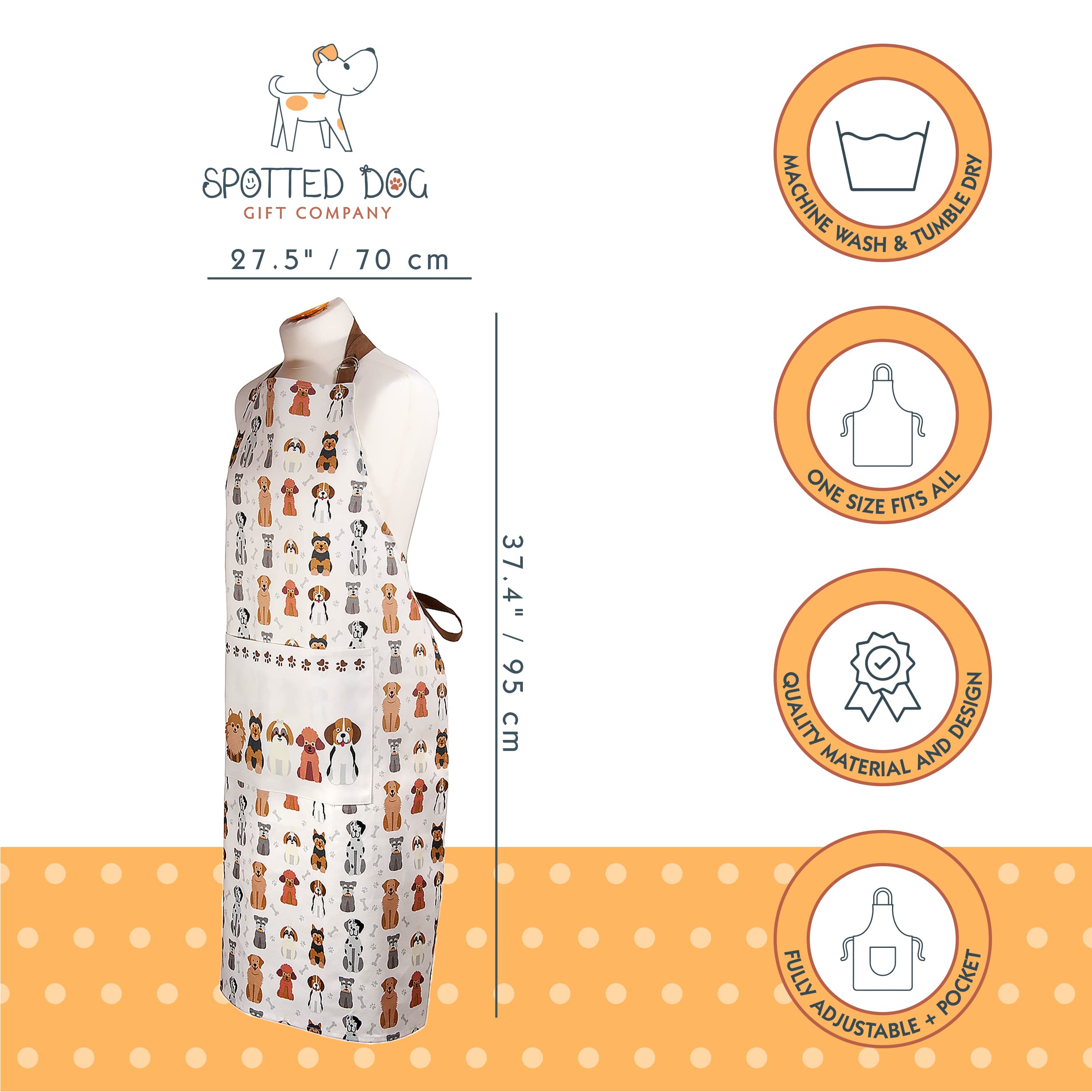 SPOTTED DOG GIFT COMPANY - Fartuch kuchenny - regulowany/kieszeń - pomysł na prezent dla kobiety/kucharki/przyjaciela zwierząt - Śliczne wzory psów