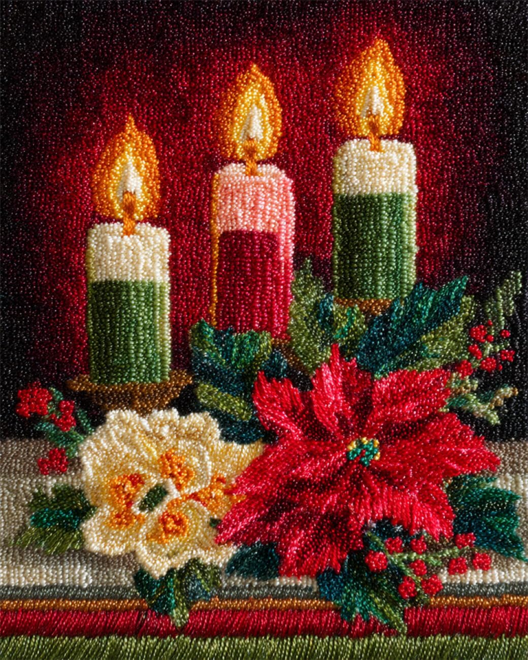 AMBATTERY Latch Hook Rug Kit Christmas Flowers and Candles Latch Hook Rug Kits for Adults and Beginner DIY Needlework Crocheting Carpet Kit with Color Preprinted Pattern 23x35in