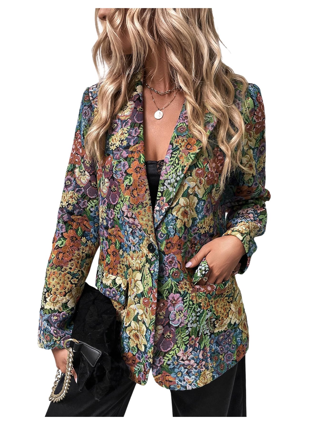 Floerns Womens Casual Long Sleeve Graphic Colorful Blazer Work Suit Jackets