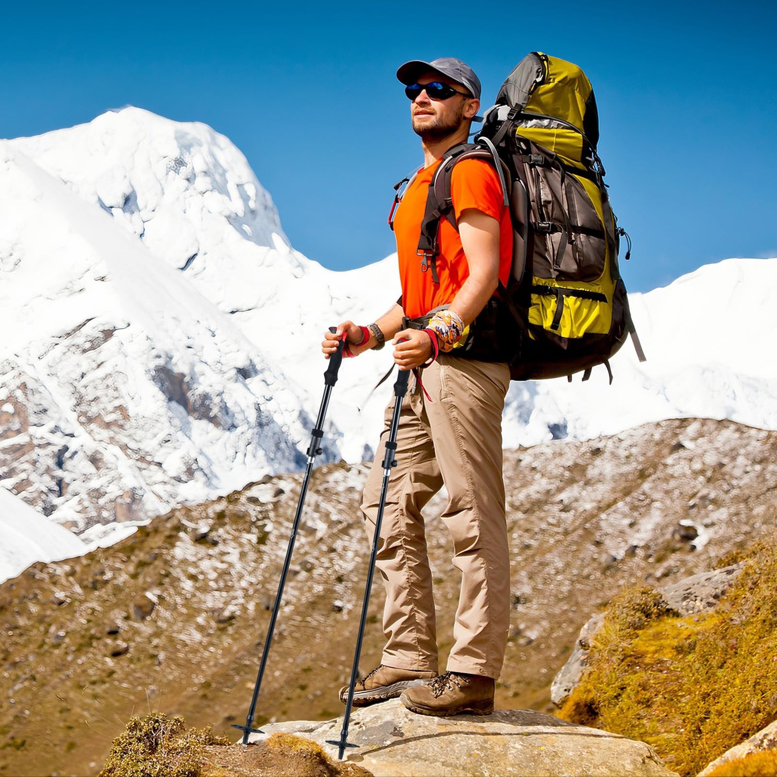 COSTWAY Bastones de Senderismo Plegables, Bastones Trekking de Aleación de Aluminio, Marcha Nordica, Ajustable 115-130CM, Mango de EVA, Correa Ajustable, Accesorios Todoterreno