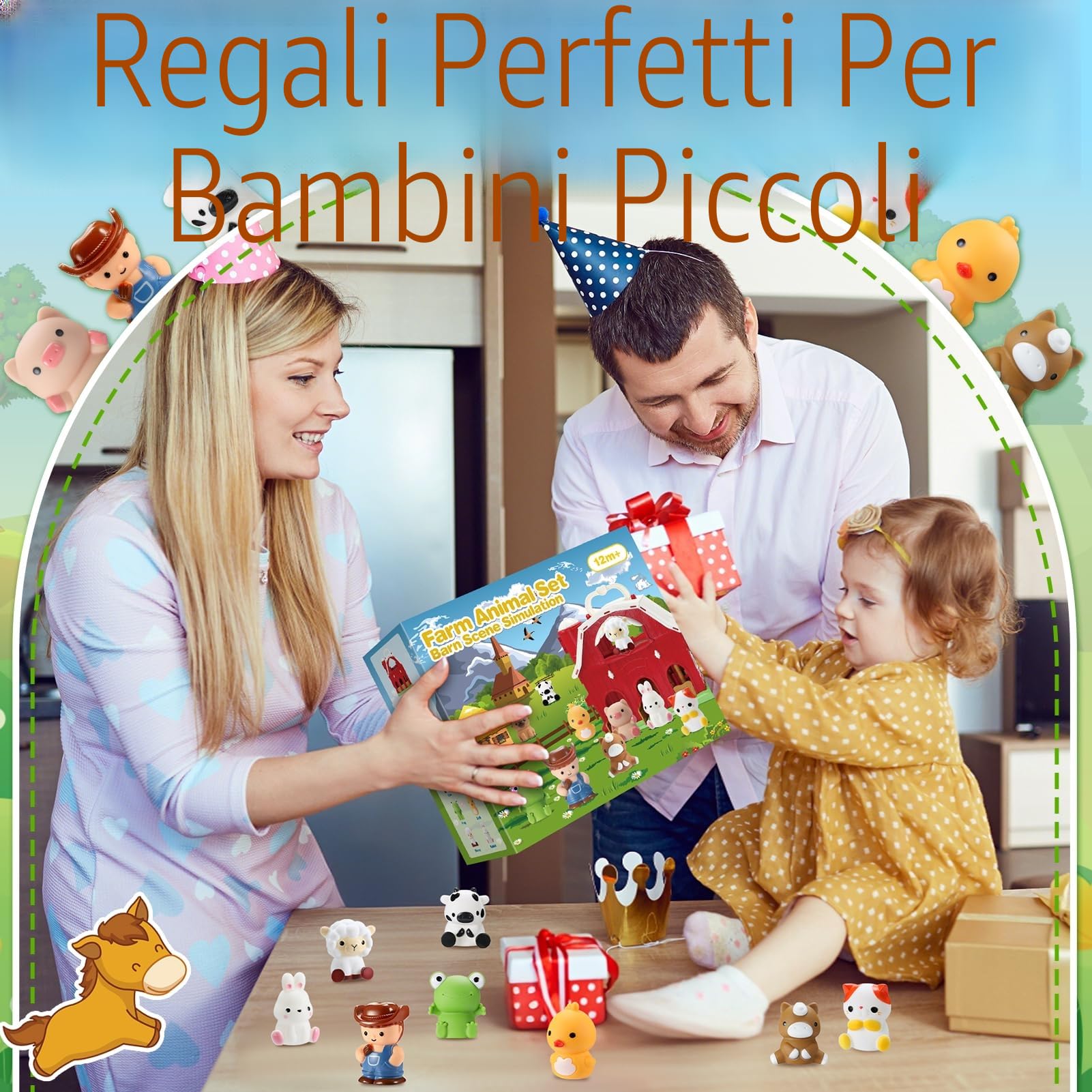 HappyKidsClub Giochi Fattoria Montessori per Bambini 1-4 Anni, Set Fienile Apribile con 9 Animali & Contadino - Giocattoli Educativo Portatile per Bambino - Idea Regalo Bambini 1 2 3 4 anni (Cartoon)
