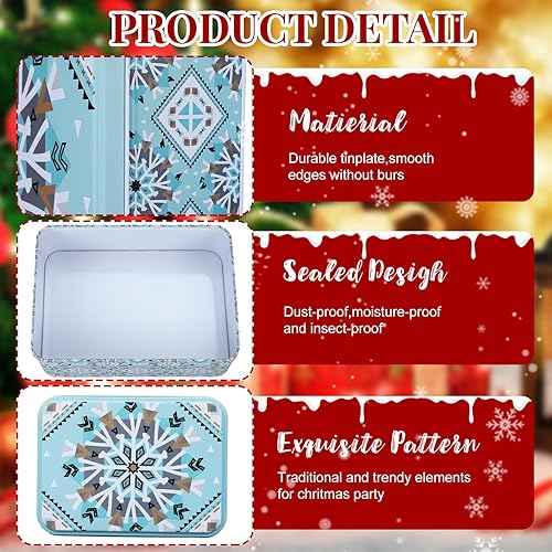 Miniatura 3 de 6 latas de galletas de Navidad con tapas para regalar, latas de metal para galletas, recipientes de lata grandes, medianos y pequeños, recipientes