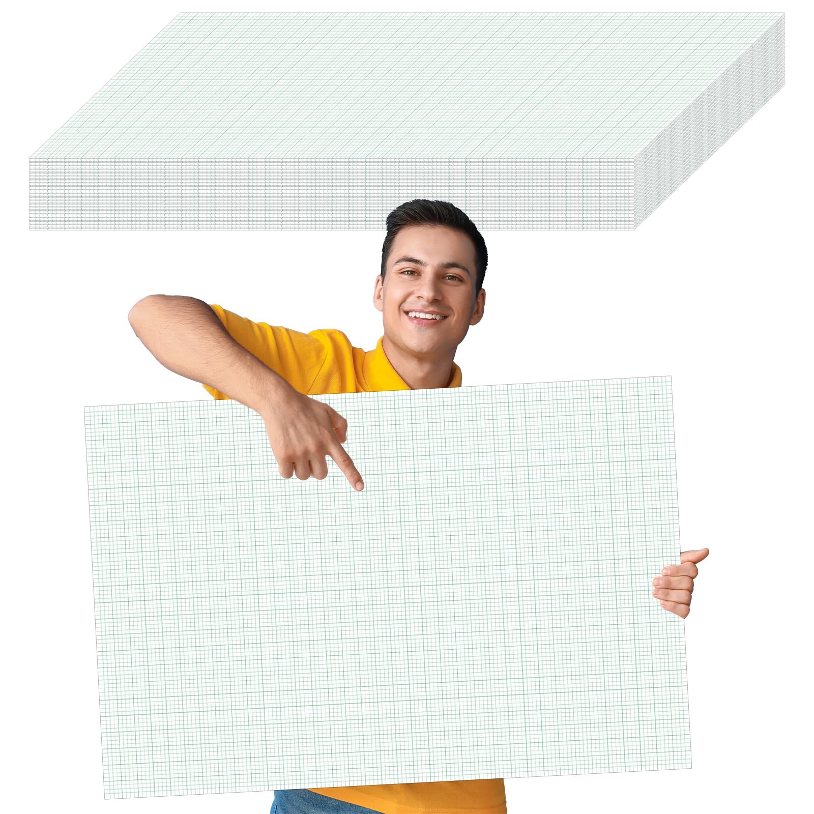 gisgfim Lot de 50 feuilles de papier graphique ligné de 61 x 91,4 cm pour architecte, concepteur, mathématicien, dessinateur (jaune)
