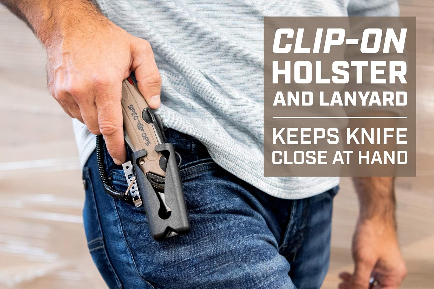 Spec Ops Tools Safety Knife Box Cutter, Includes Holster & Lanyard, 3% Donated to Veterans, black/tan : Everything Else