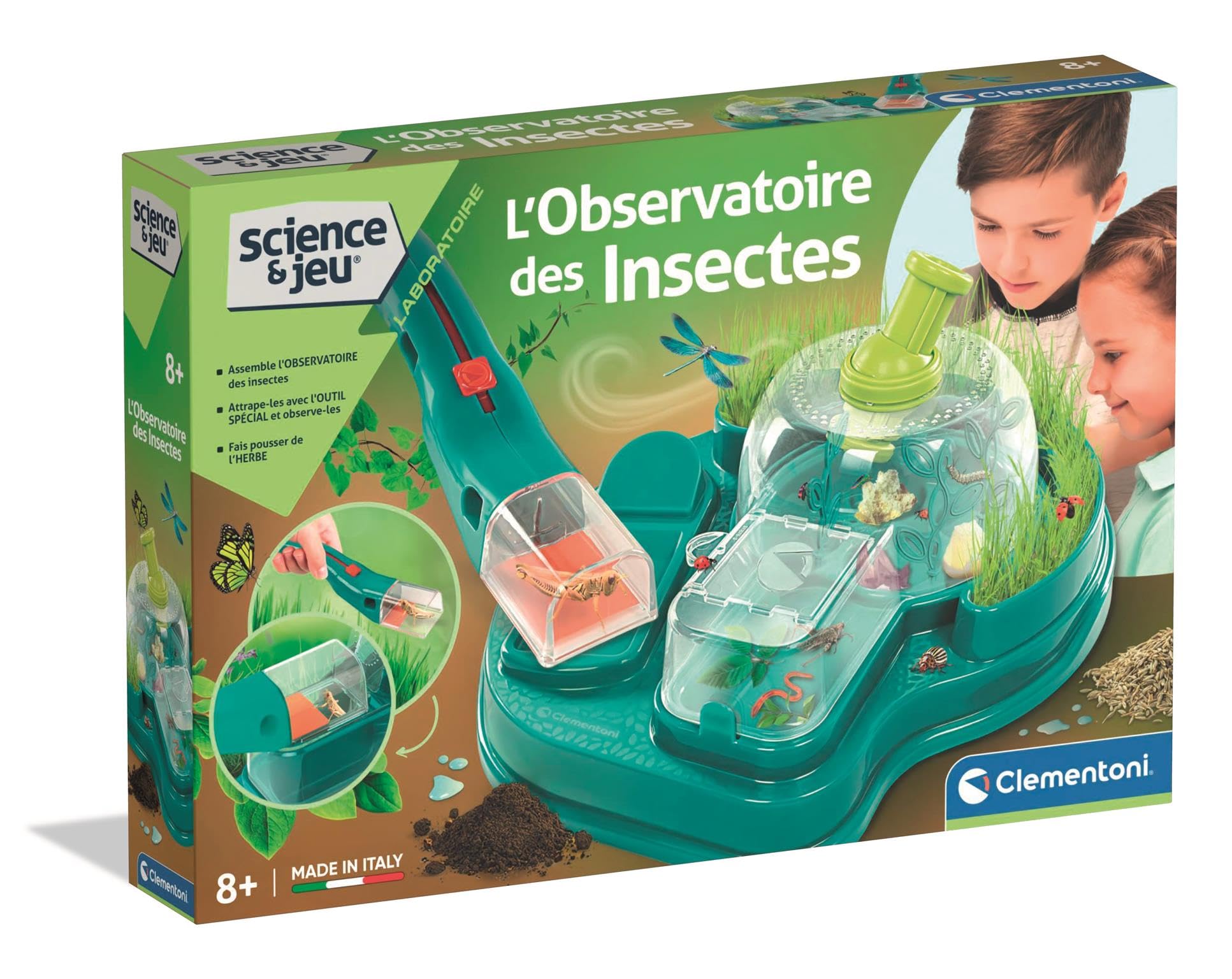 CLEMENTONI - L'Observatoire des Insectes - Kit Scientifique pour Observer la Nature dès 7 Ans - Loupe, Boîte d'Observation et Fiches - Jeu d'Éveil à la Biologie pour Enfants Curieux