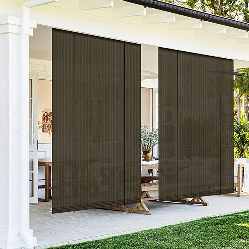 Persianas opacas enrollables para exteriores, 5 pies de ancho x 6 pies de alto, para pérgola, balcón, porche, ventana de terraza (marrón)