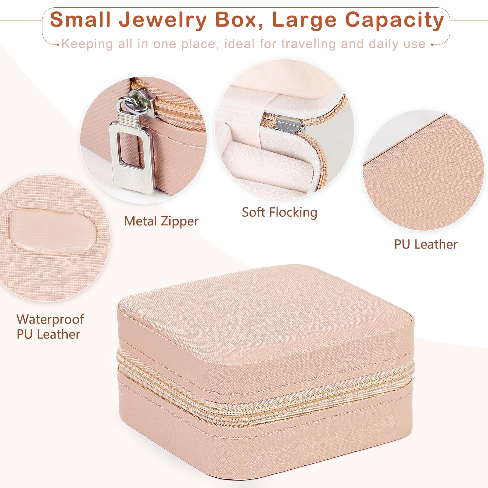 AiQInu Estuche Joyero Pequeño Doble Capa de Viaje para Mujeres, Organizador de Cuero PU para Anillos Pendientes Collar