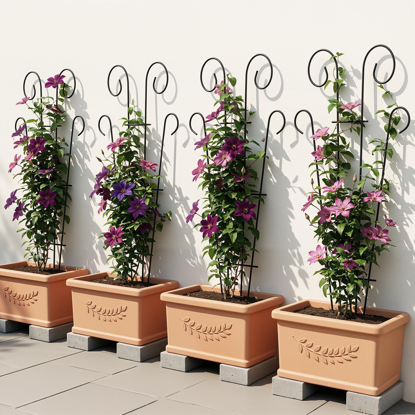 Thealyn Lot de 4 treillis de plantes d'intérieur pour plantes grimpantes en pot, treillis de jardin en métal pour plantes d'intérieur, fleurs de lierre, forme de vague, noir (109 cm)