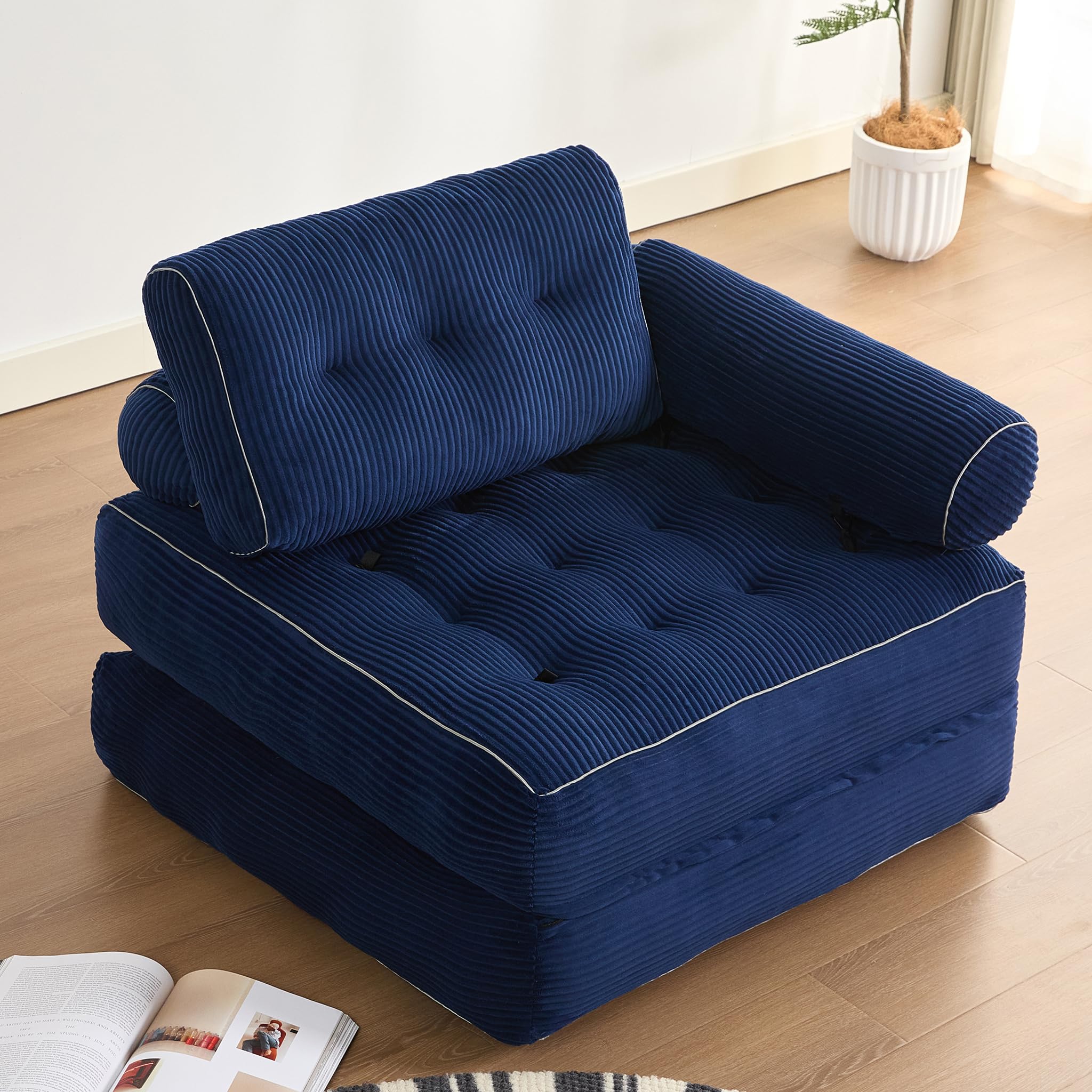 Sillón Cama Individual Plegable con Respaldo y Espuma viscoelástica, sofá de Suelo Tipo futón Convertible en colchón, Ideal para salón, Dormitorio u Oficina