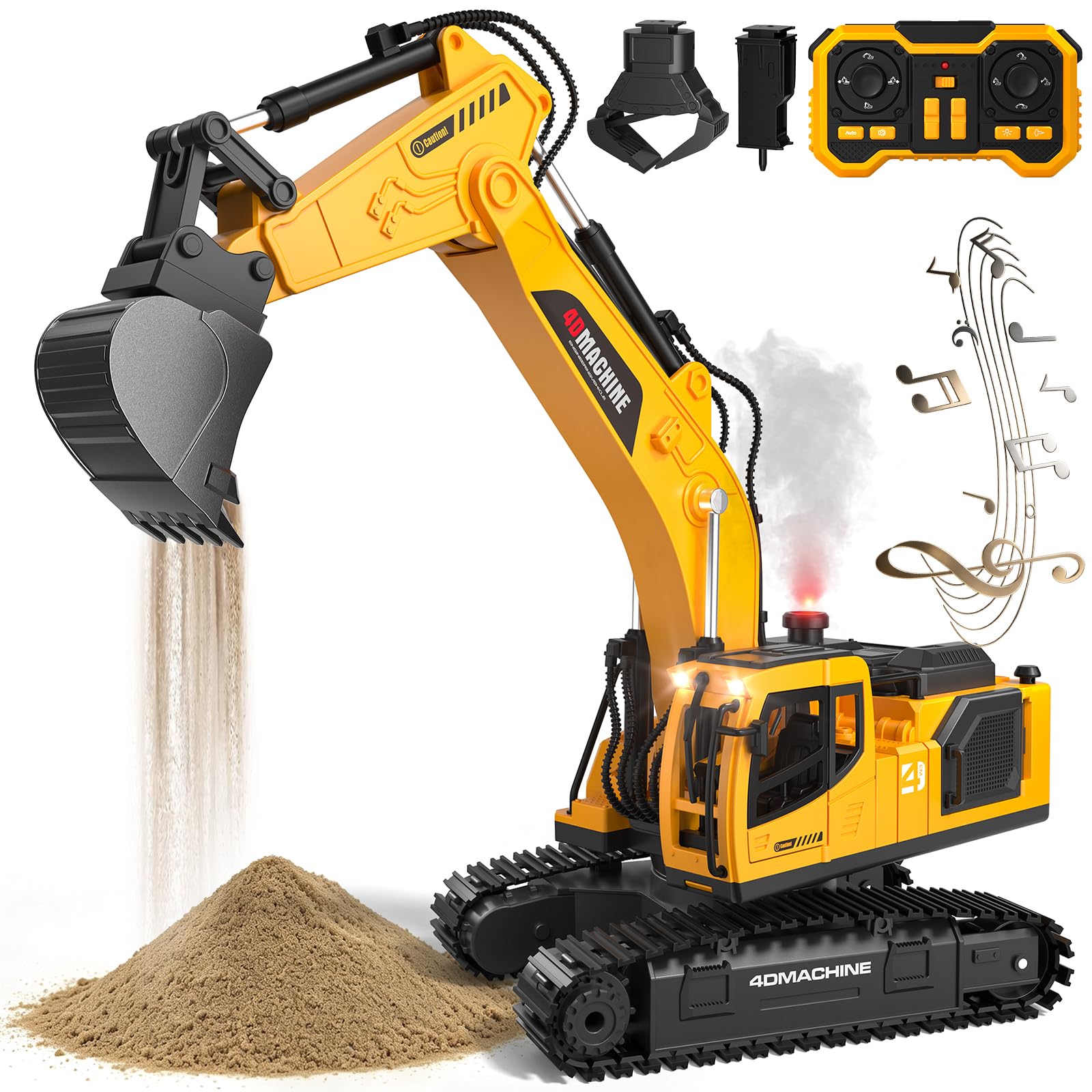 3-in-1 Remote Control Excavator Toy, 20 Channel 1:16 RC Excavator for Boys