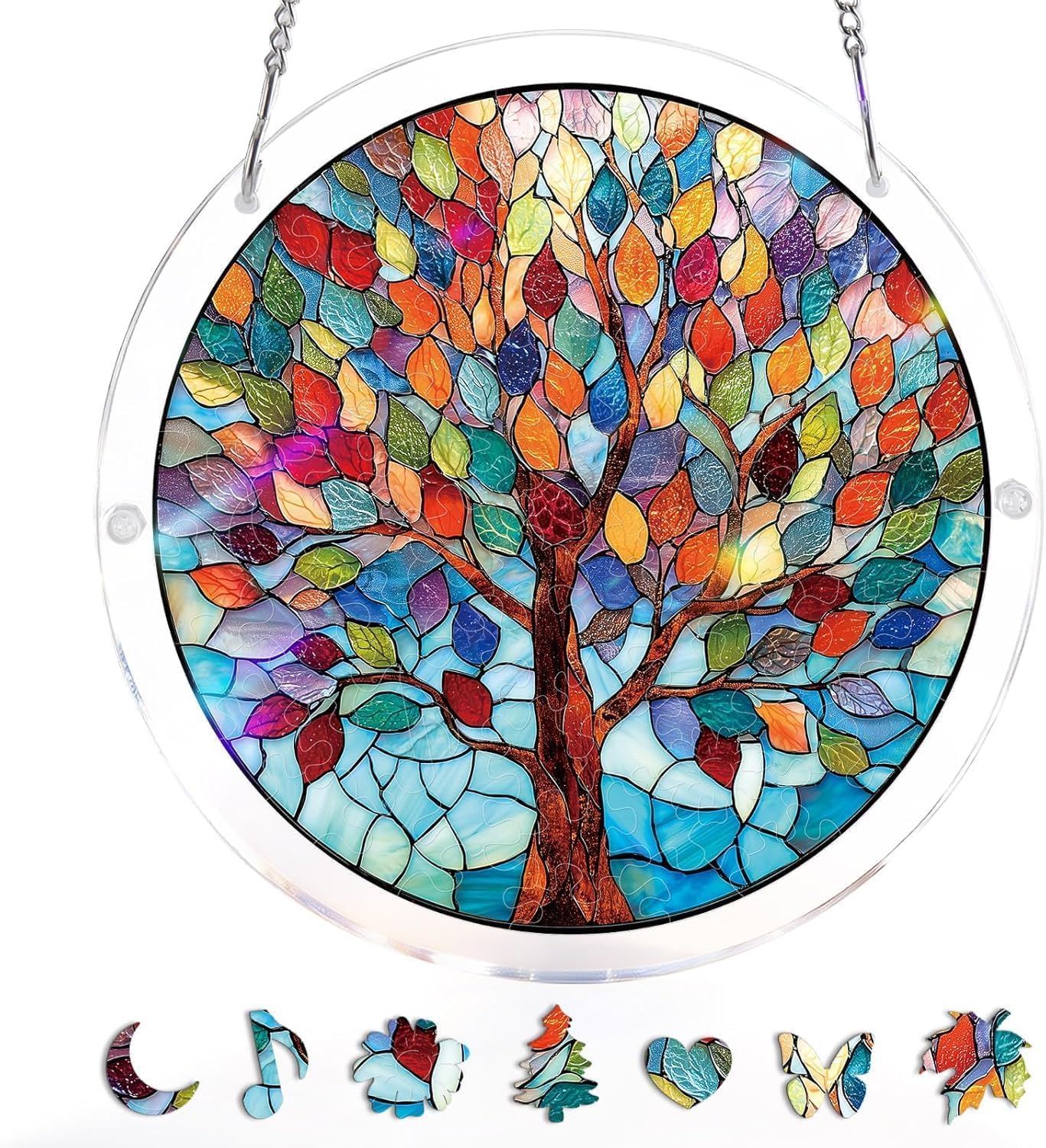 Acrylic Puzzle Suncatcher,83 Pieces Sun Catcher Stained Glass Acrylic Puzzle Decoration for Home Decor Birthday Women Men Mom (Chasing the Sun Sea) — view 12
