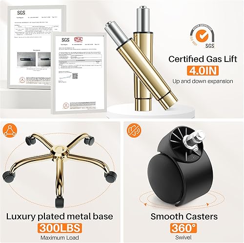 Miniatura 8 de Silla de tocador con ruedas, bonitas sillas de escritorio de altura ajustable para dormitorio, silla de maquillaje moderna con respaldo (blanco)