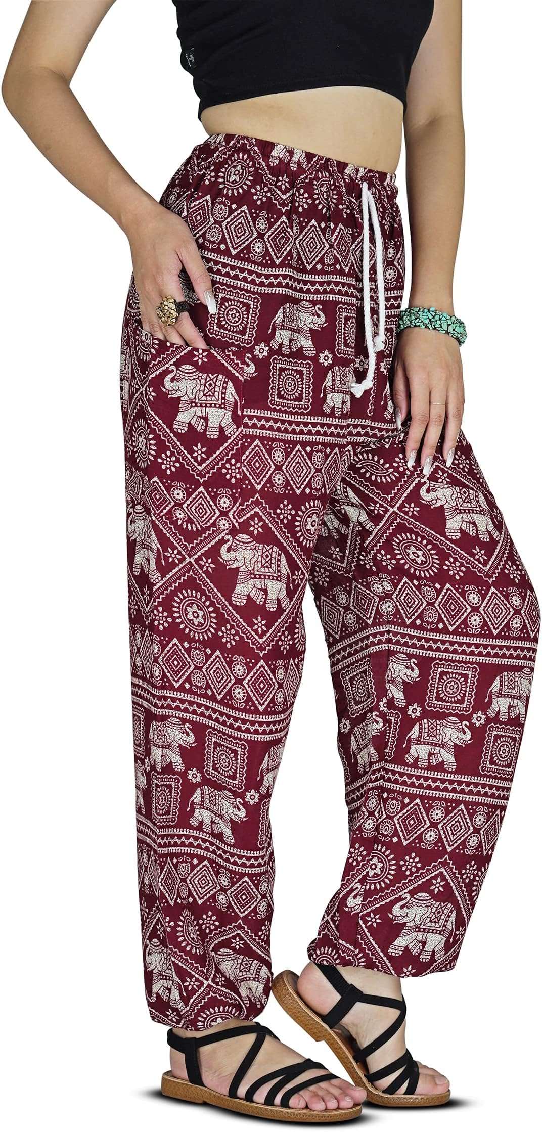 YOUR COZY Harem Pants Womens Plus Bohemian Yoga Elephant Beach Casual Printed Drawstring Trousers