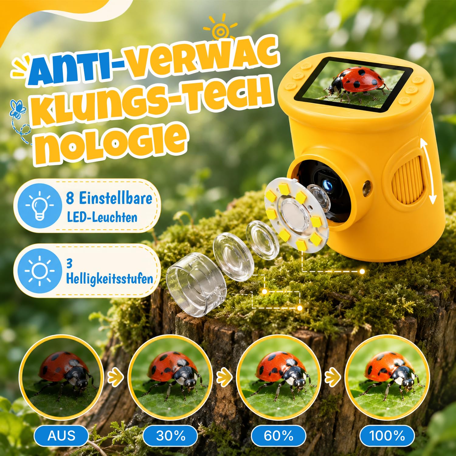 1000X Mikroskop für Kinder,1080P HD Handy Digital Tragbares Taschenmikroskop mit 2,4″ IPS-Display für Entdecker-Lupe & Experimente,Kindermikroskop mit Fotofunktion