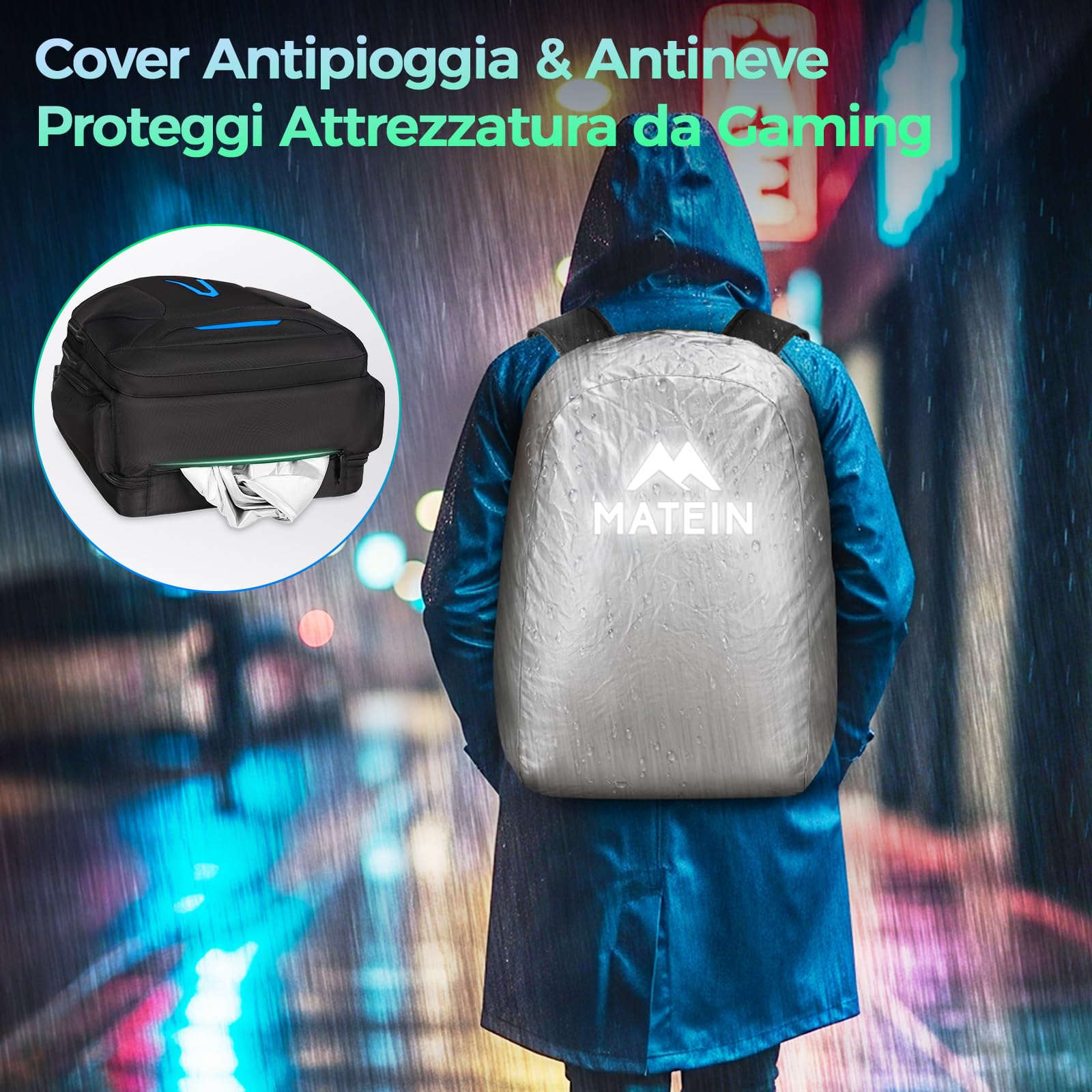 MATEIN Zaino Porta PC 18.4 Pollici, Zaino Uomo Grande per Laptop da Gaming | Grande Zaino Lavoro Uomo 55L, Zaino Impermeabile con Copertura Rimovibile, Business Backpack for Men, per Ufficio, Università