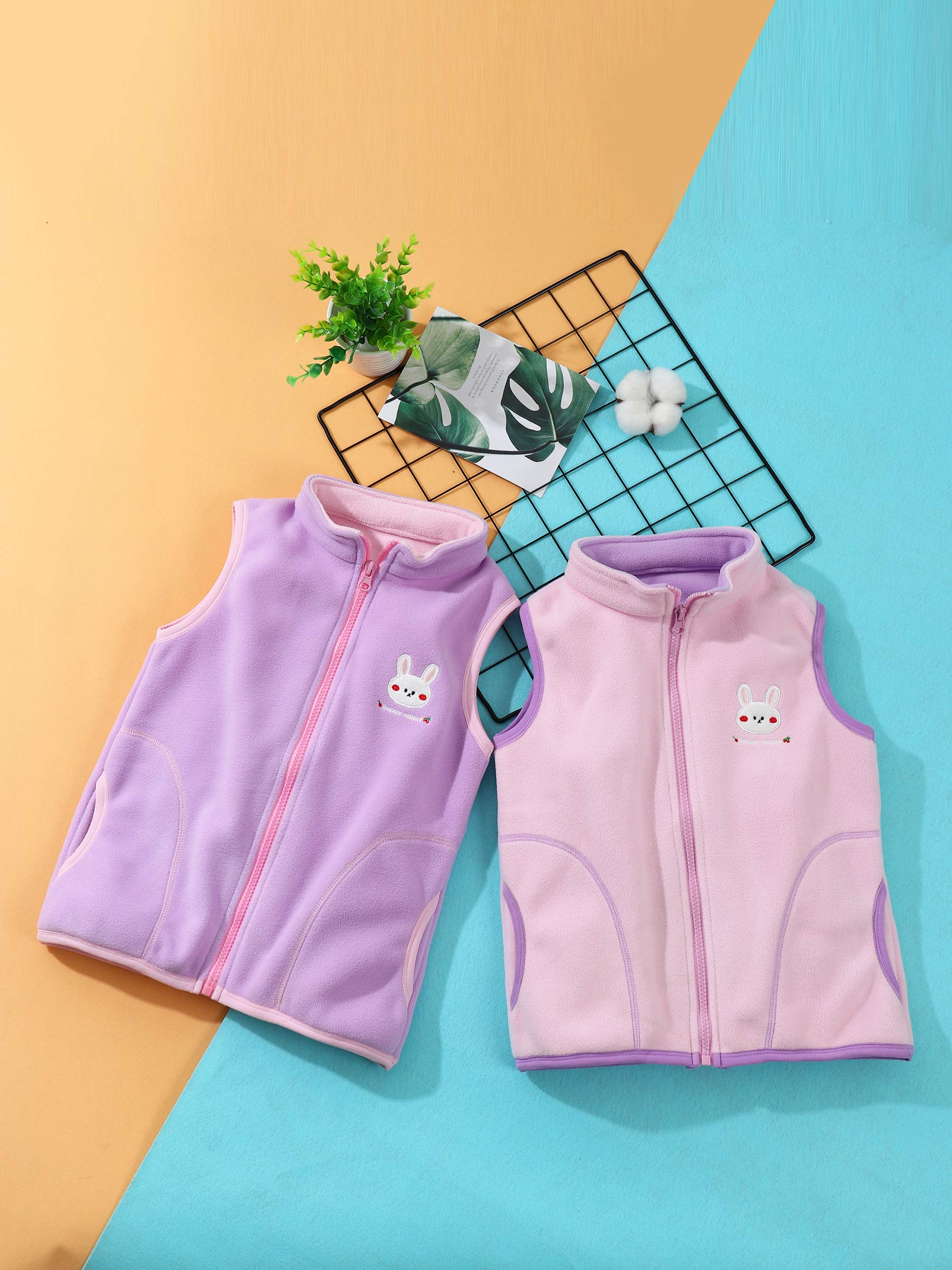 Gilet en Polaire pour Bébé et Tout-petit Enfant Filles Col Montant Fermeture Éclair Manteaux sans Manches Dessin Animé Lapin Motif