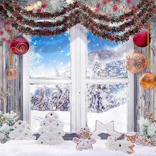 Miniatura 7 de BBTO 6 guirnaldas de oropel de Navidad de 39.4 pies para decoración de árbol de Navidad, corona de oropel con purpurina metálica gruesa para hogar,