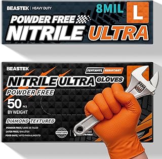 Nitrile Disposable Gloves, 8Mil Latex & Powder Free Chemical Resistant Heavy Duty Cooking Diamond Glove Orange 50 Pcs