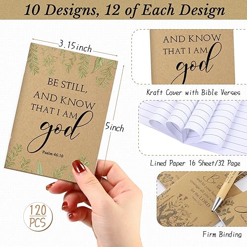 Miniatura 2 de Ctosree 240 unidades de regalos cristianos a granel inspiradores de papel kraft para mujeres, diario de oración con versículos bíblicos, bolígrafos