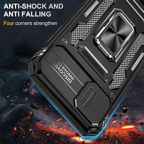 Miniatura 6 de Funda para iPhone XR con 2 protectores de pantalla, funda de cámara deslizante integrada, para teléfono XR con anillo de soporte de rotación de 360,