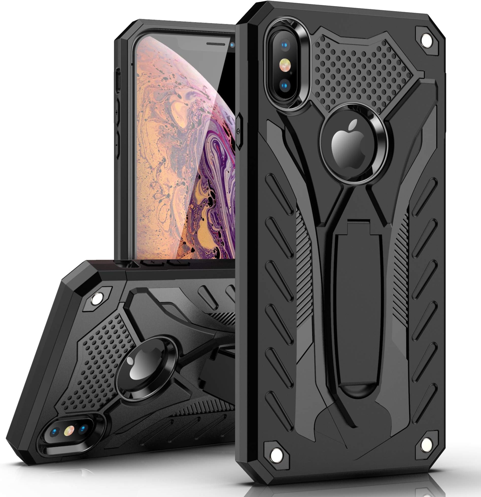 MILAN NICE Phone Case for iPhone XS Max Heavy Duty Protective Hard Cover Shockproof Certified with Drop Tested with Smartphone Kickstand (Black)