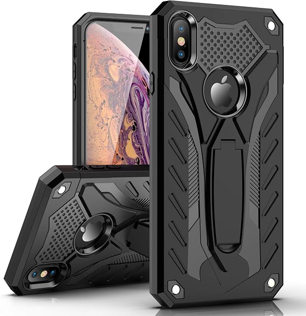 MILAN NICE Phone Case for iPhone XR Heavy Duty Protective Hard Cover Shockproof Certified with Drop Tested with Smartphone Kickstand (Black)