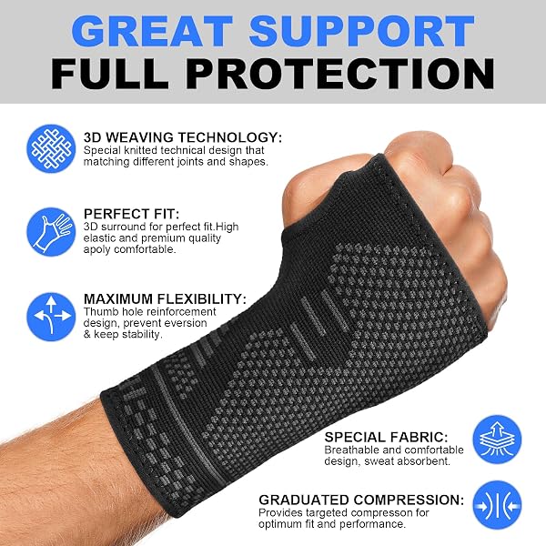 Lexniush Tutore Polso, 2 Pezzi Fascia da Polso per Tunnel Carpale, Traspirante Polsiera Ortopedica per Tendinite, Artrite, Slogature, Distorsione, Elastica di Supporto per Sport, S - 3