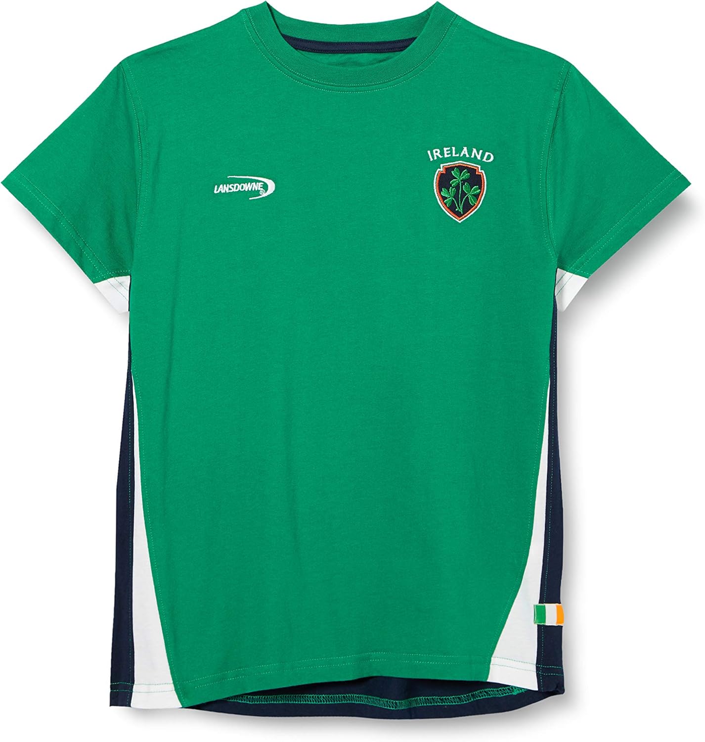 Carrolls Irish Gifts Emerald Green Kids Ireland T-Shirt With Shamrock Crest and Navy Underarm Design, 5-6X