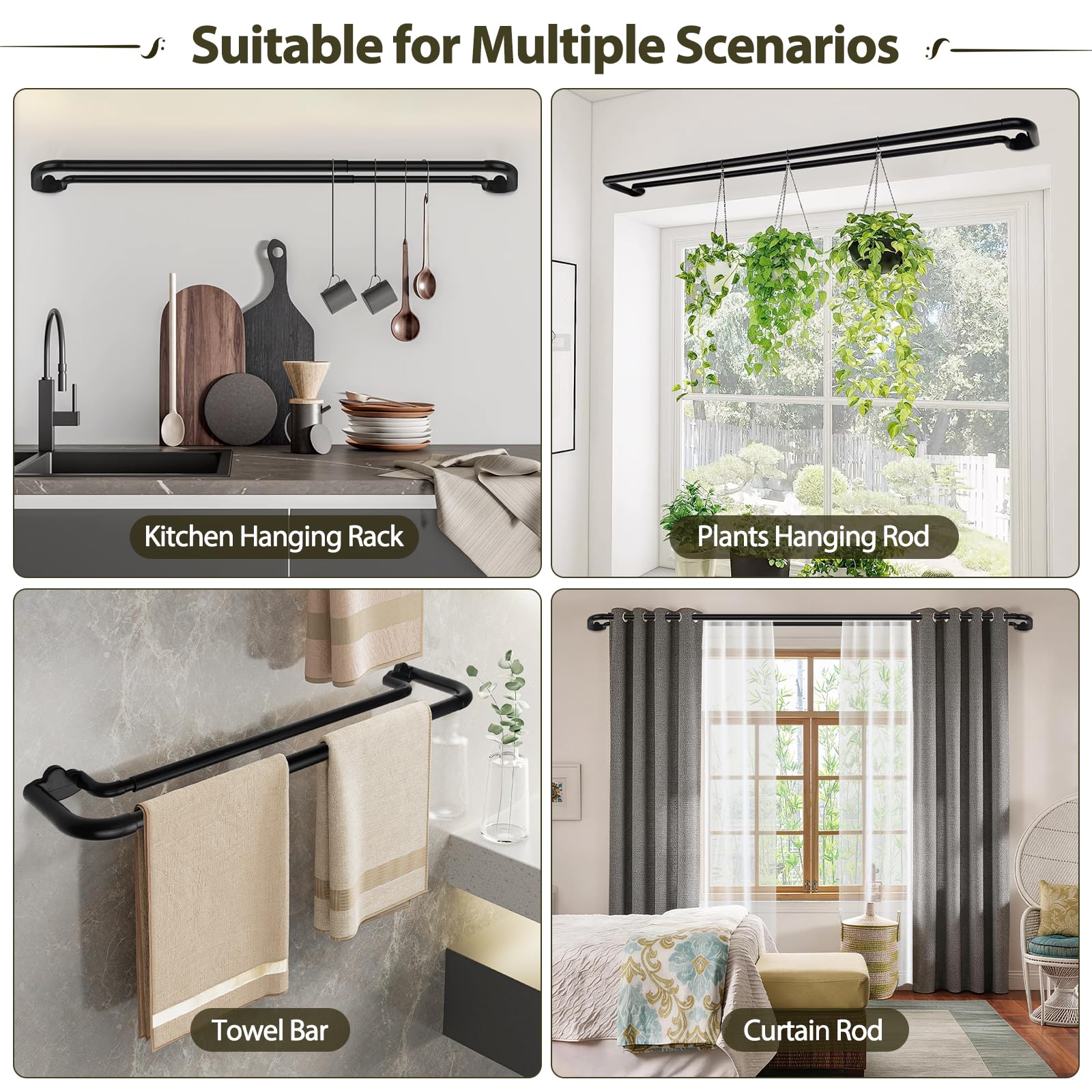 HOTOZON Barra Doble para Cortinas 76-122 cm, Diseño Envolvente y Extensible 19 mm en Negro Opaca, para Dormitorio y Salón