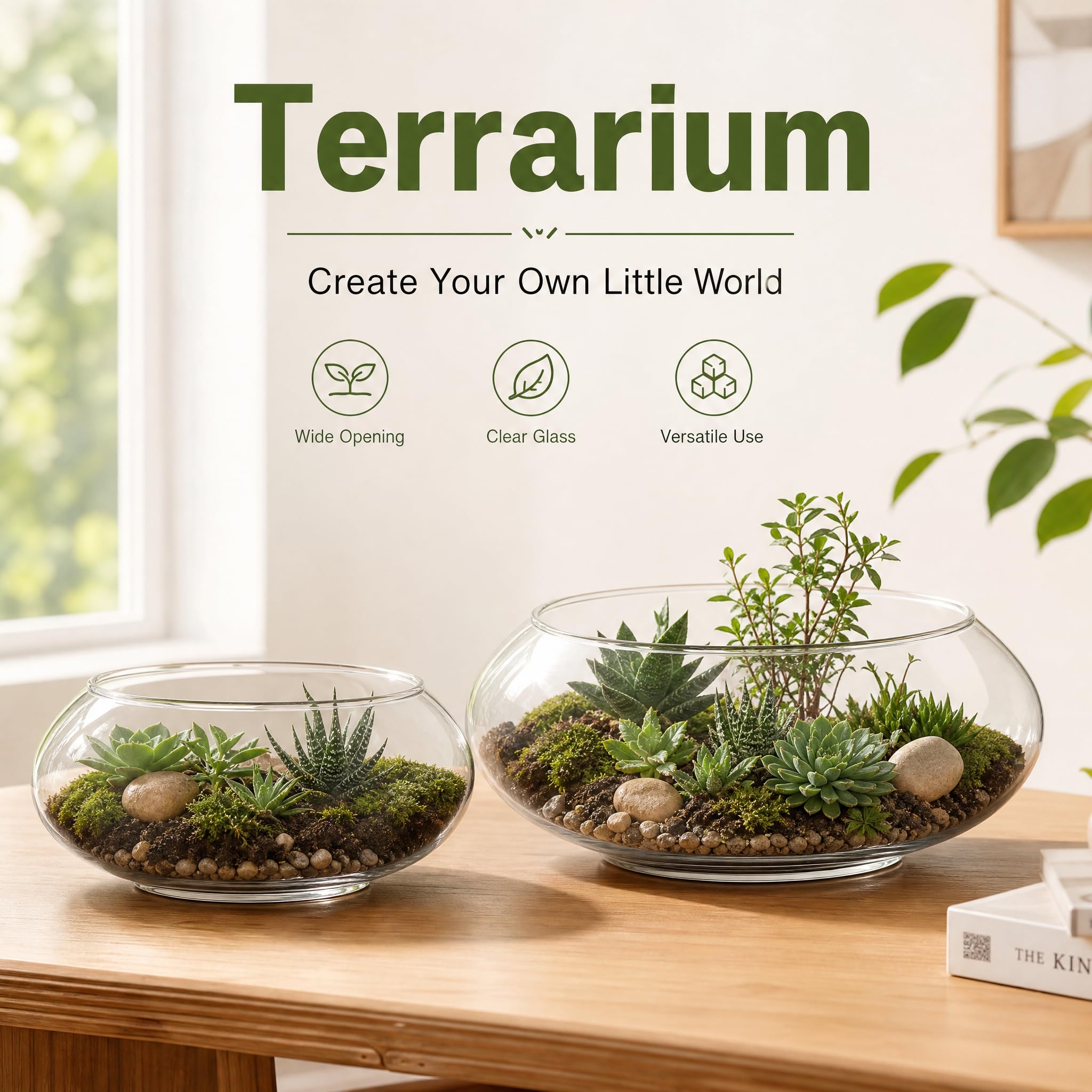ZENFUN Paquete de 2 jarrones de Cristal, 15 cm, 20,5 cm de Ancho, terrario Redondo, Maceta hidropónica de Vidrio, Recipiente Floral Transparente para Centro de Mesa, decoración del hogar