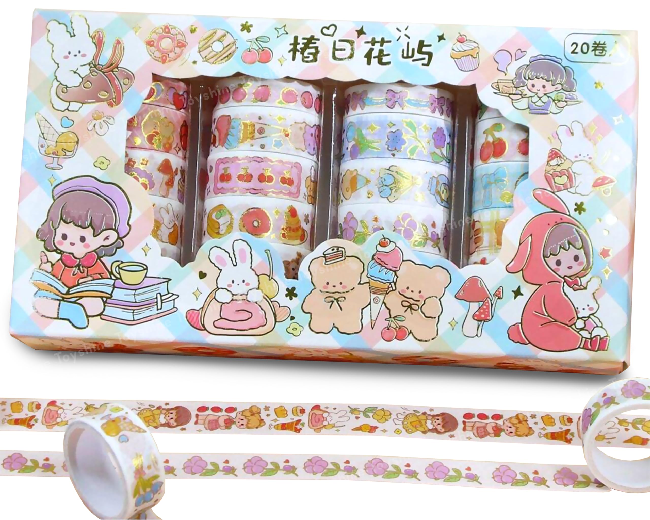 Toyshine 20 Rolls Kawaii Washi Tape Set Decorative Tape Art Supplies for Girls Aesthetic Decor for Scrapbook Journaling Kid's DIY Craft Office Supplies, 3.99 Cm