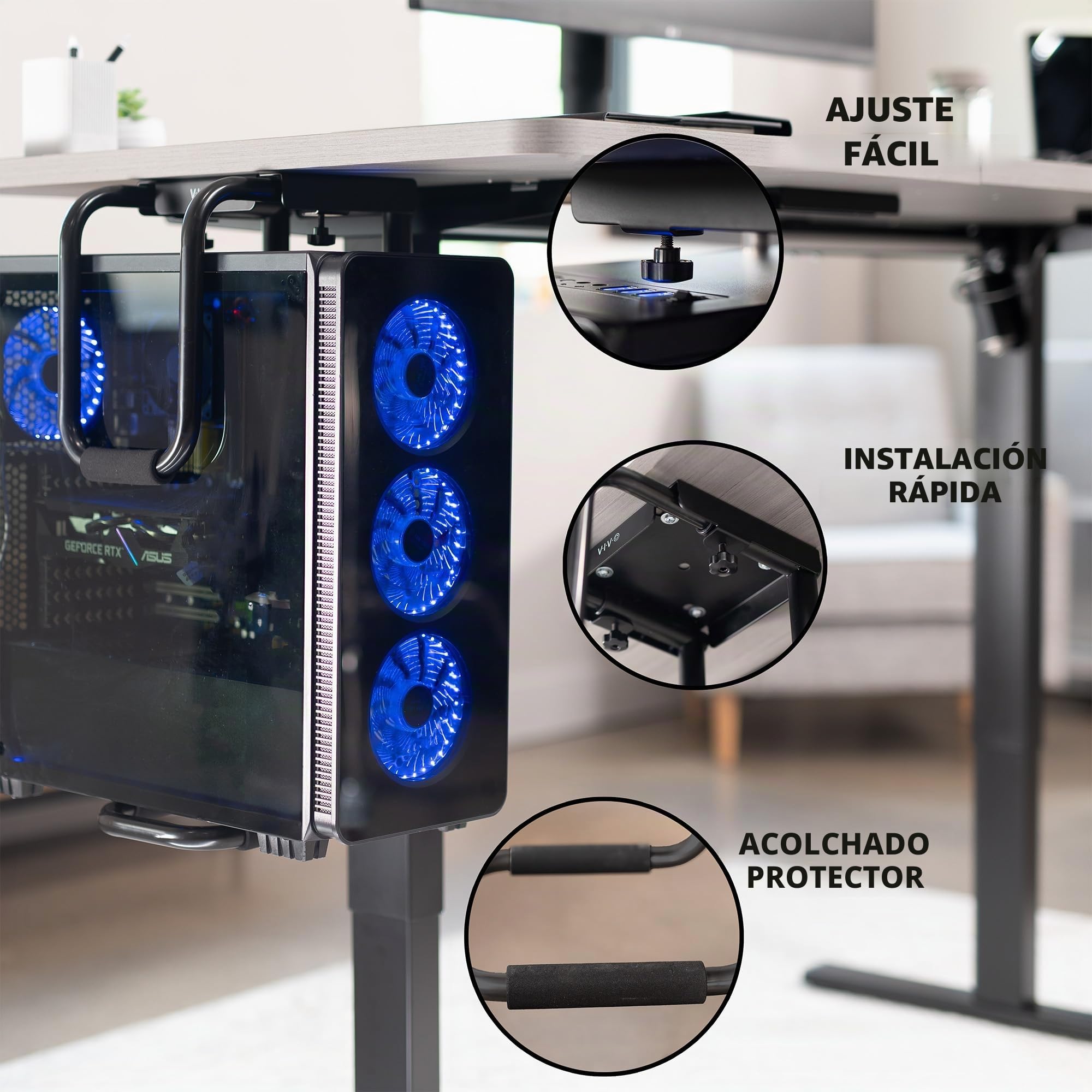 VIVO Soporte de PC Ajustable Resistente para Debajo del Escritorio, Soporte para CPU de computadora con Bloqueo Seguro, soporta hasta 30 kg, Negro, MOUNT-PC04B