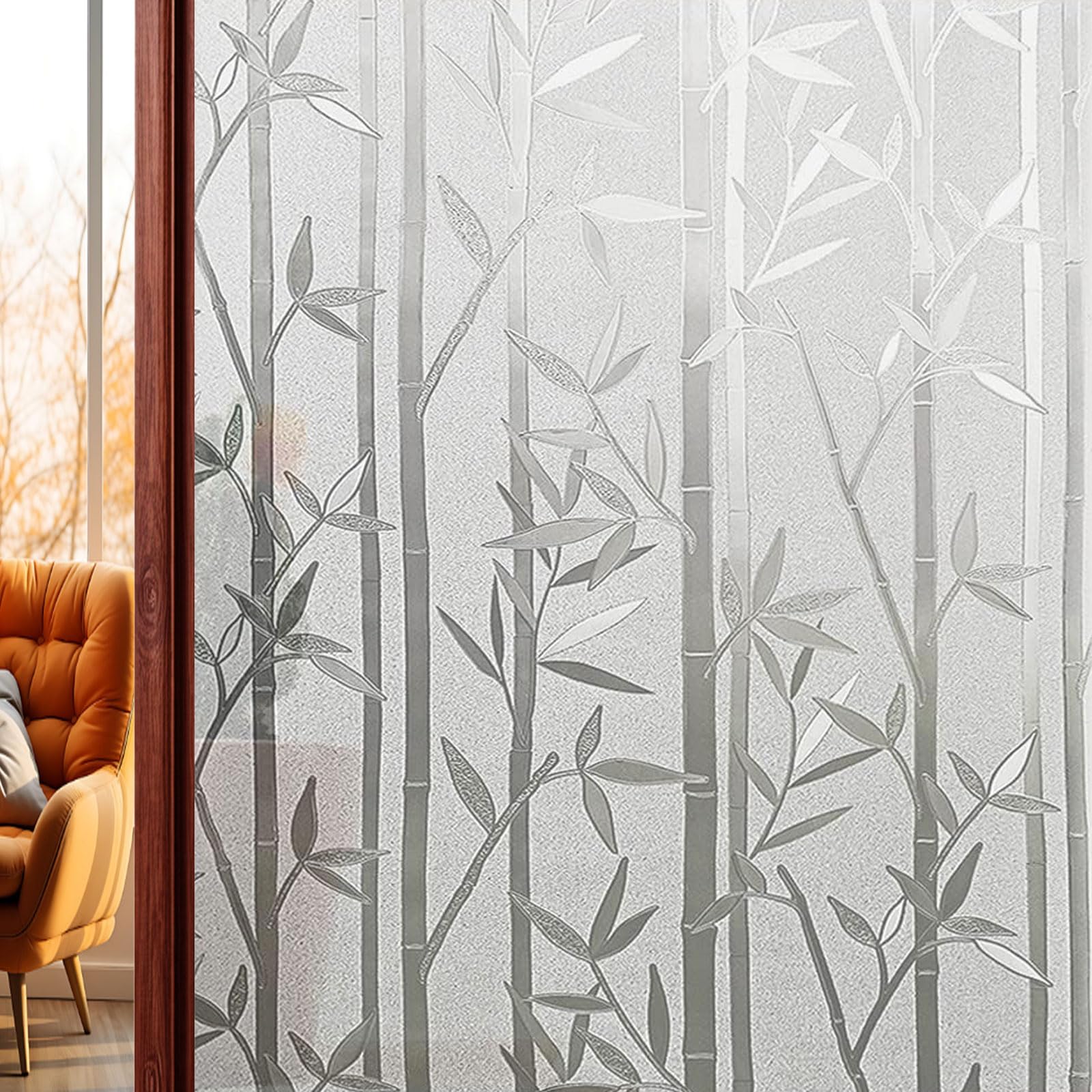 Vinilo Adhesivo Cristal 110 x 260 cm Anti UV Electrostaticos Decorativos Vinilos Ventanas, Lámina para Cristales para Baño Despacho Cocina, Bambú