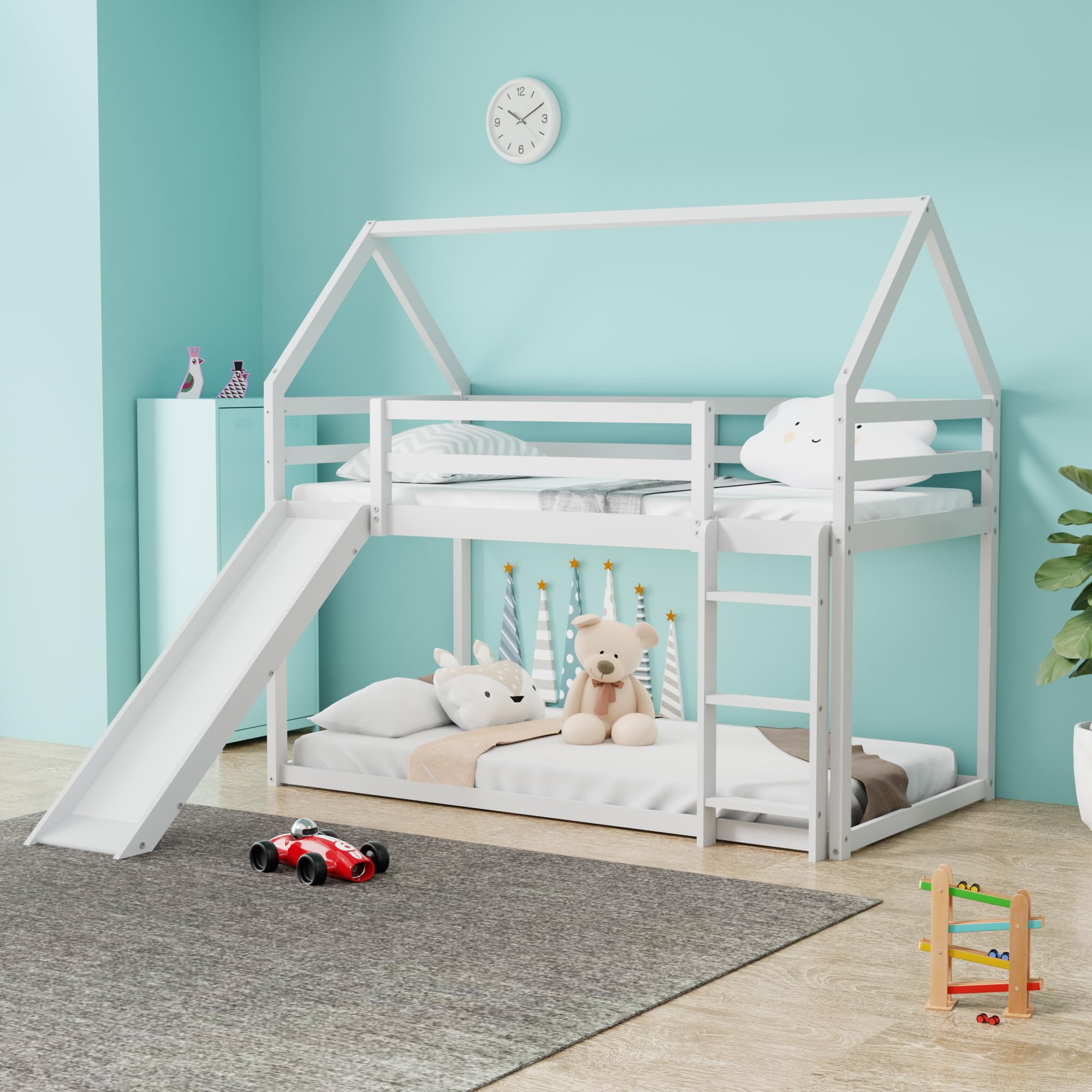DreamBuck Twin Over Twin Bunk Bed with Roof and Slide Instruction Manual