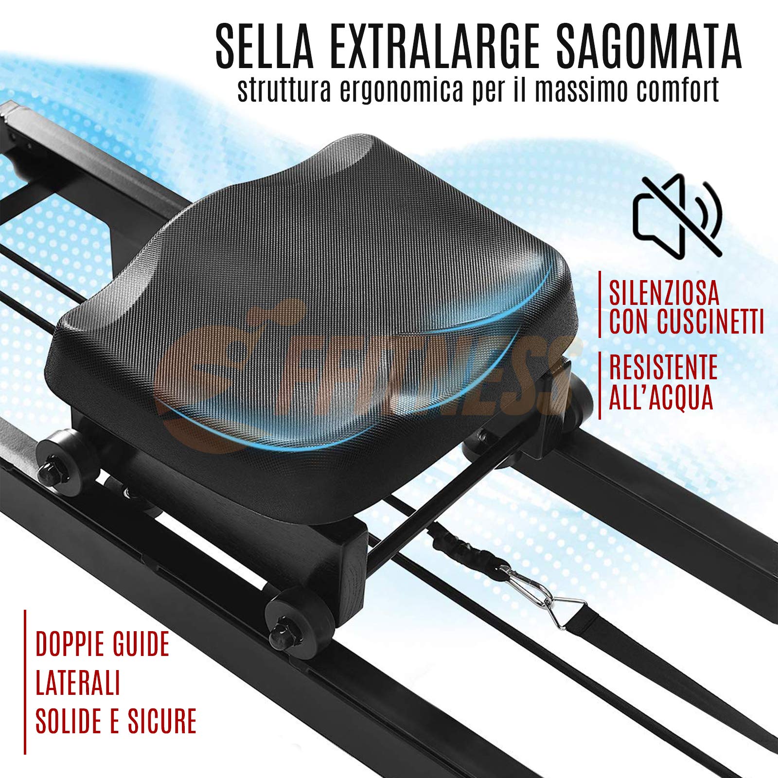 FFitness Vogatore Rematore Idraulico ad Acqua Compatto Unisex Adulto con Display Resistenza Idraulica Regolabile