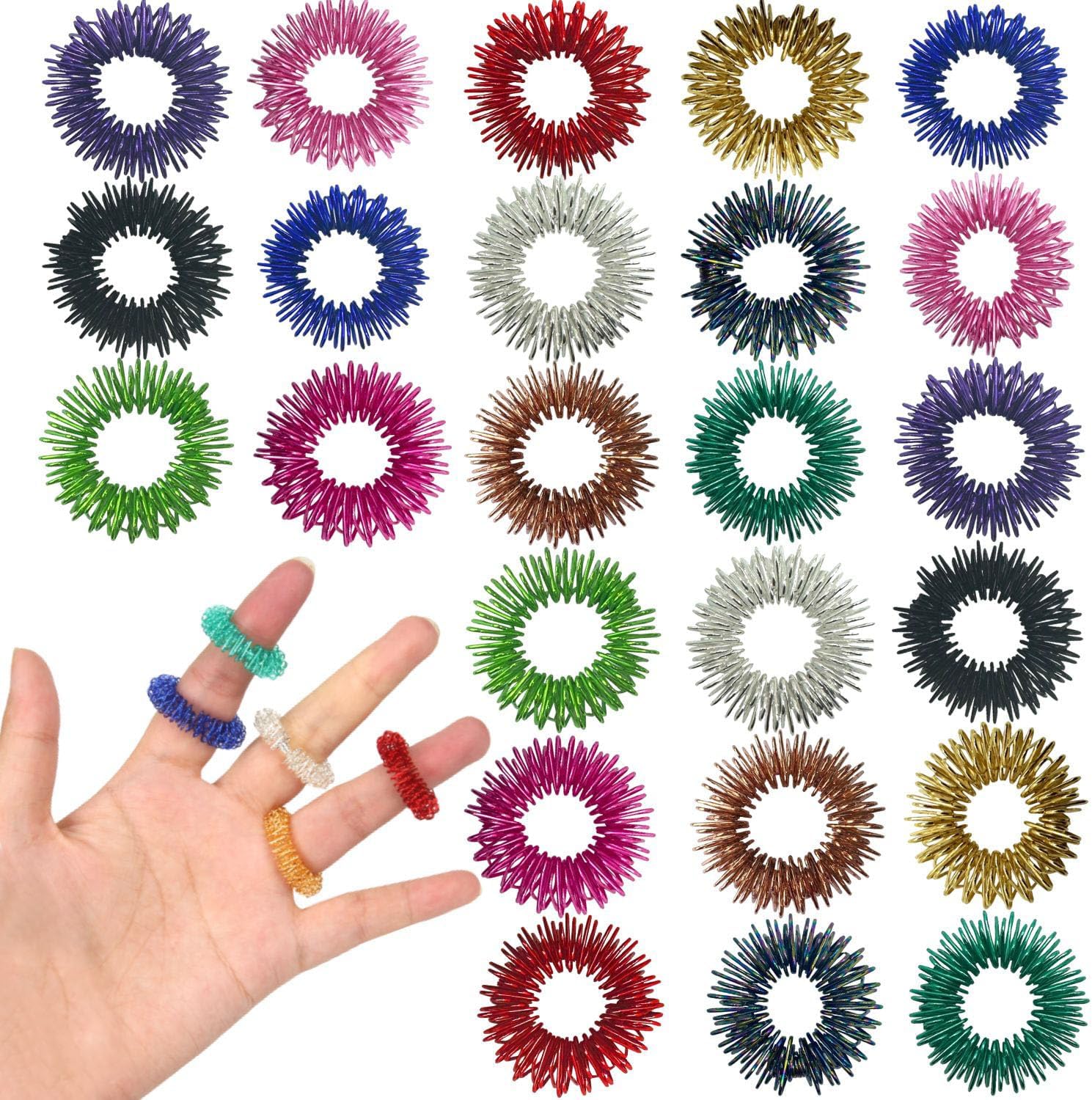 Steemjoey 24 PCS Fidget Rings Acupressure Rings Spiky Sensory Finger