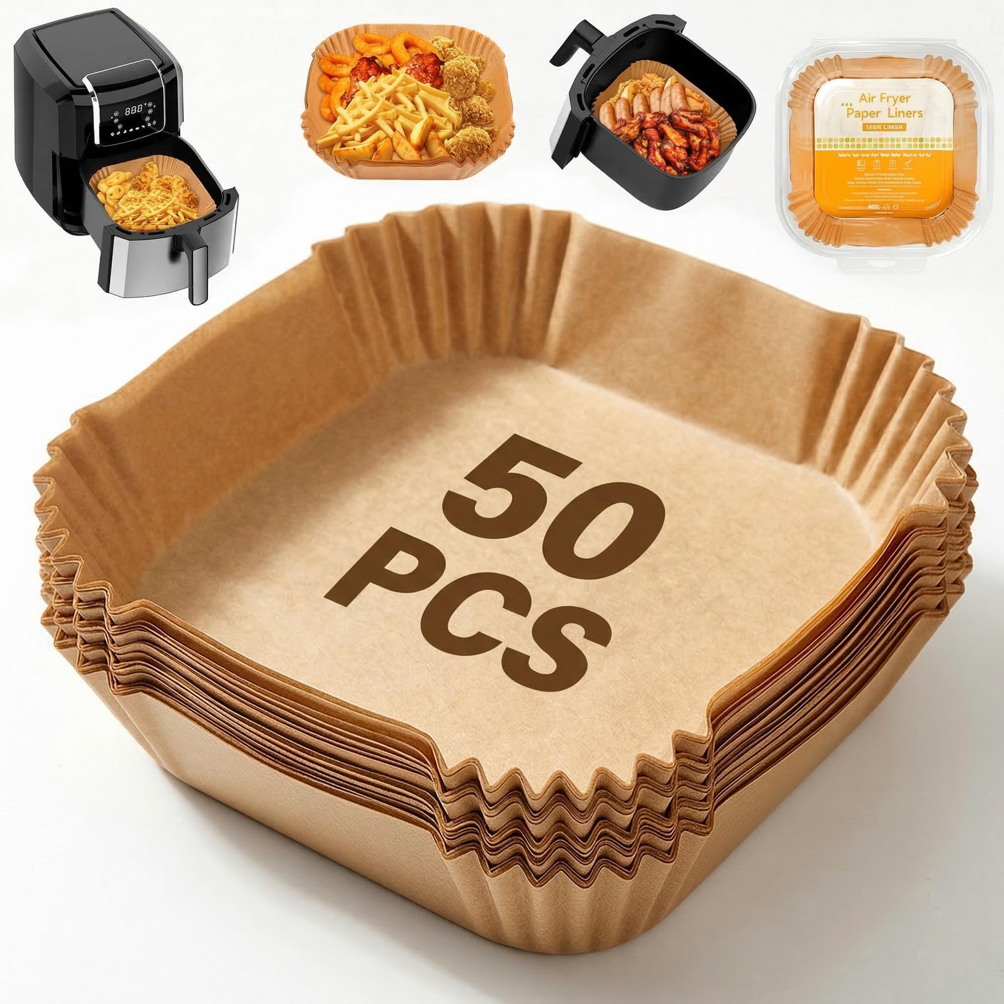 Seaflar 6.3 Inch Air Fryer Liners, 50 PCS Disposable Parchment Paper, BPA-Free, Compatible with Ninja AF100UK, Cosori 3.5L, Philips HD9220, Salter — image 1