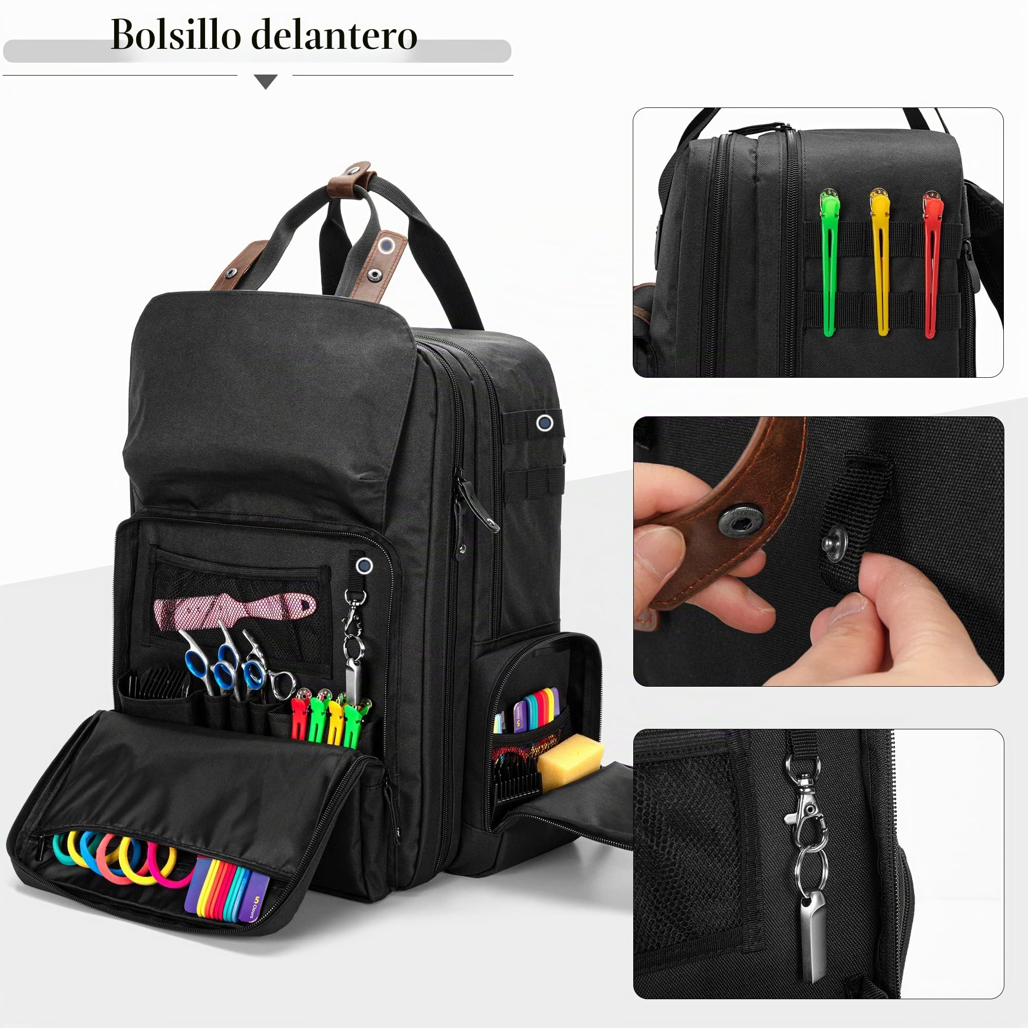 BAFASO Mochila de Barbero de Gran Capacidad, Bolsa de Viaje para Peluquería | Bolso Peluqueria Profesional para Varias Herramientas de Corte de Cabello, (Solo Bolsa), Negro