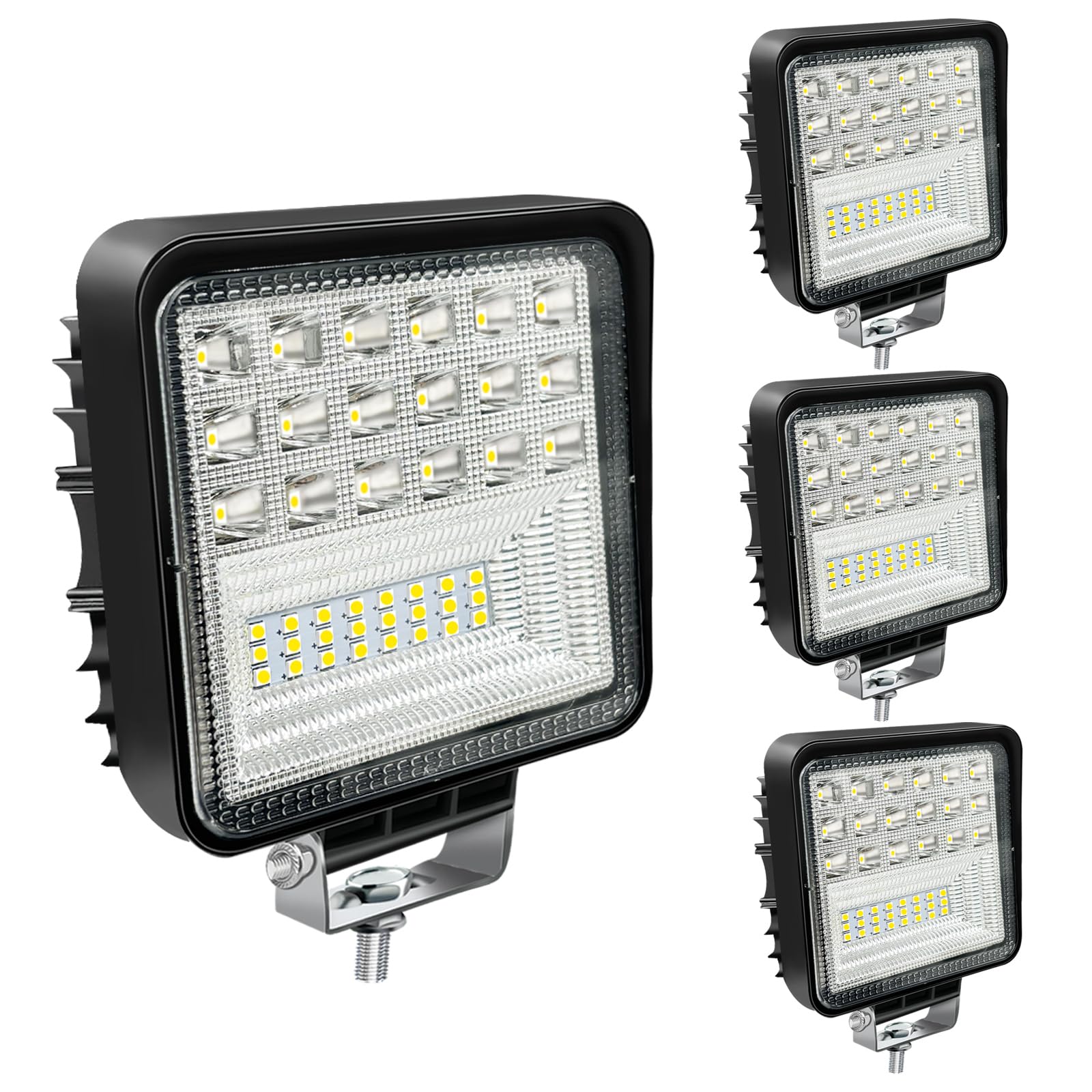 LED Light Pods, 4inch 126W Square LED Work Light, 12V 24V Spot/Flood Off Road Driving Lights, Fog Lights for Truck Pickup SUV ATV UTV Boat Waterproof (4 Pack)