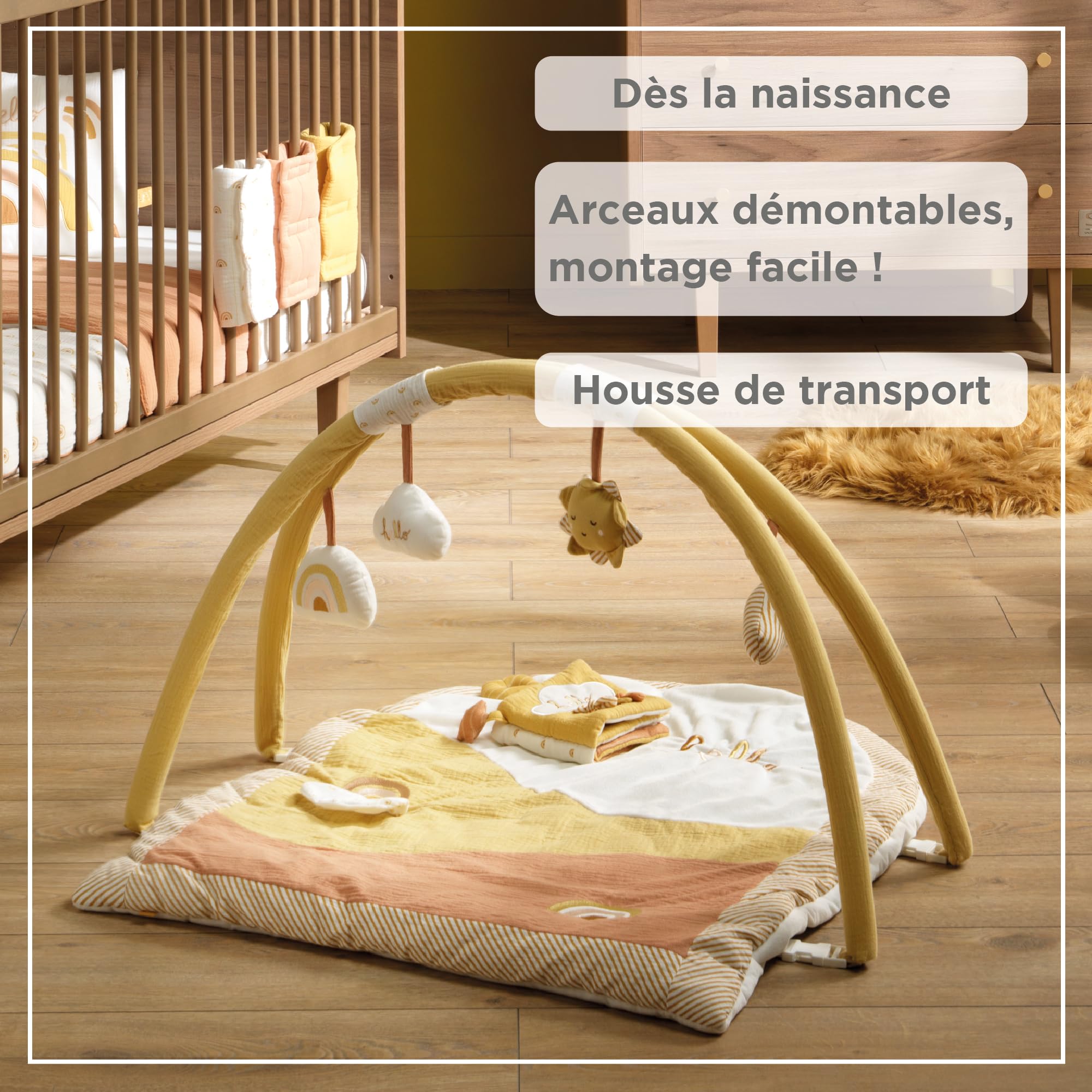 Sauthon Krabbeldecke für Babys | Krabbelbogen Baby | Sunlight | Matte mit Tragetasche | Geschenk zur Geburt