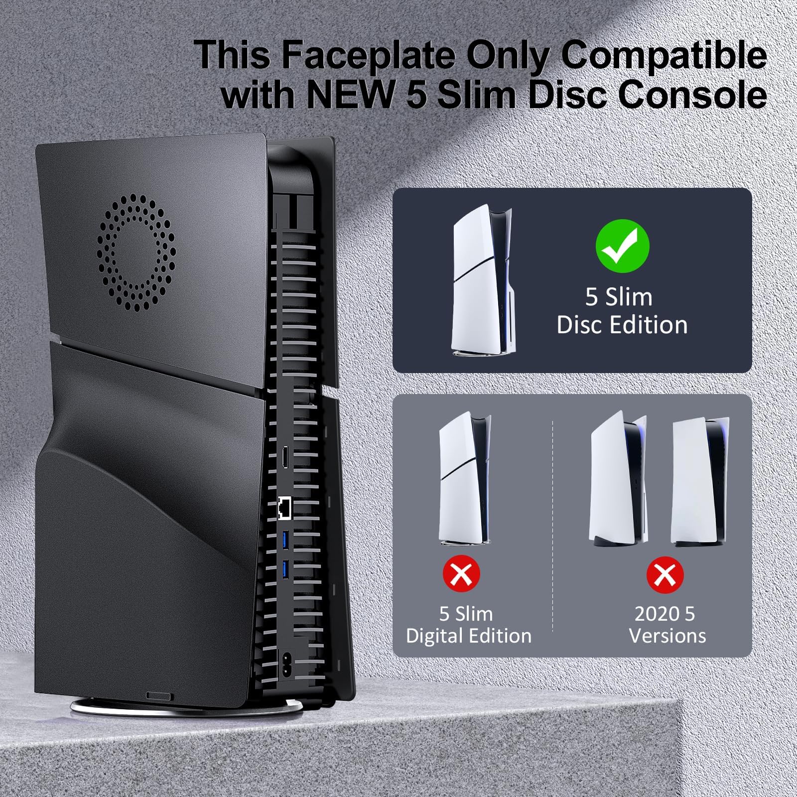 Cover per Ps5 Slim Disc Edition,Con Porta per Ventola Custodia per Piastra Rigida Nera per Playstation 5 Slim, Cover per Piastra Di Ricambio per Accessori Ps5 Slim Faceplate,Ferroso