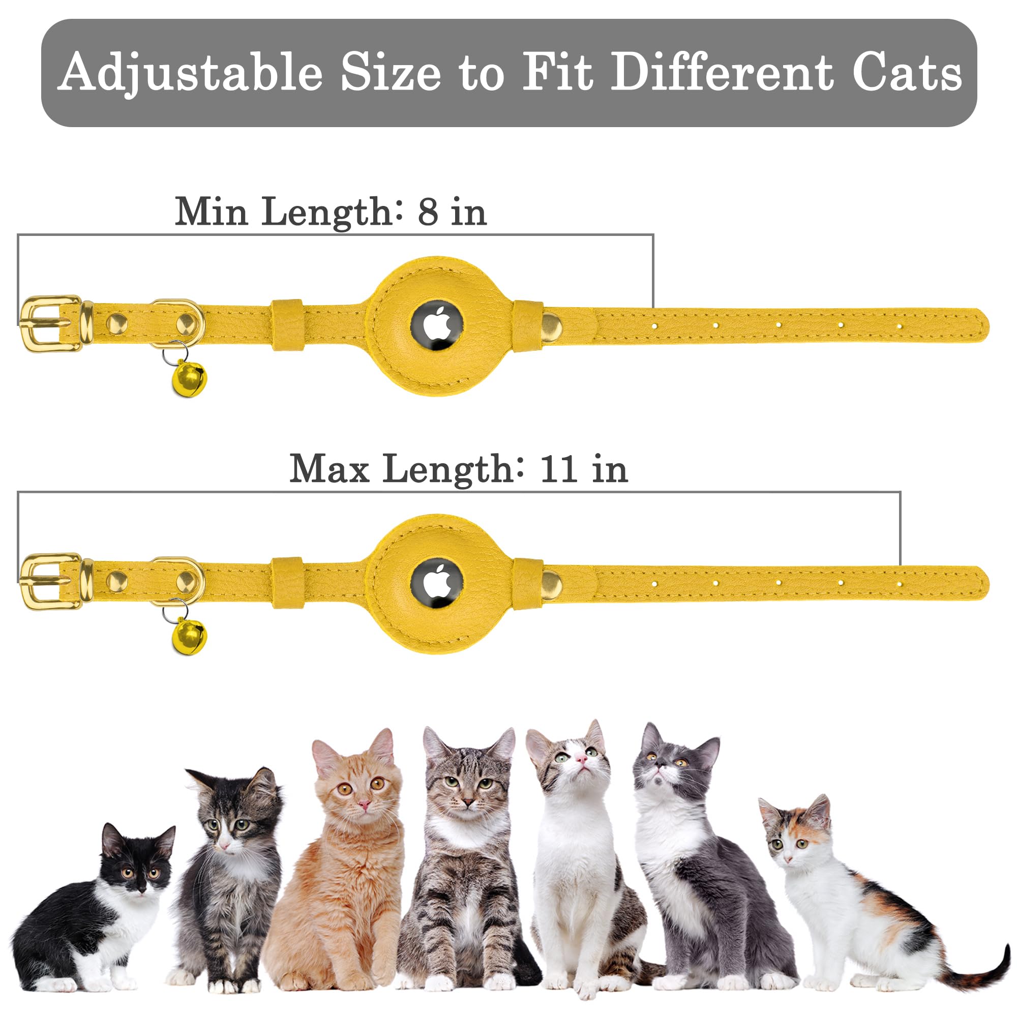 OOPSDOGGY Cat Collar with Bell for AirTag, Non Breakaway Leather Kitten Collar with Apple Air Tag Holder - Image 4