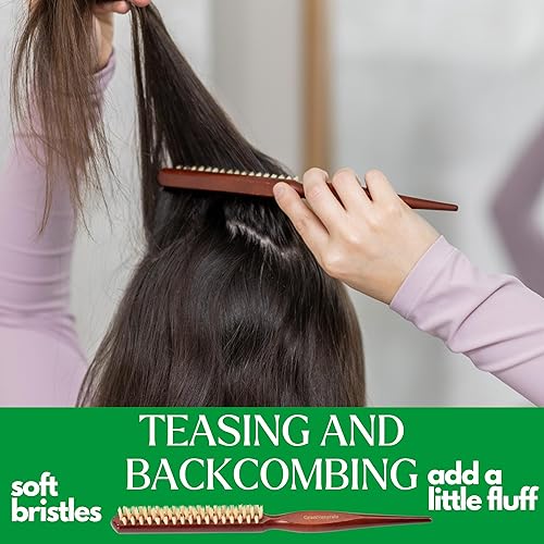 Miniatura 2 de GranNaturals Cepillo de cerdas de jabalí suave para cabello de espalda resbaladiza, peinado, control de bordes, suavizar los pelos de bebé para