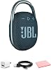 JBL Clip 4 Altavoz Bluetooth Portátil con Mosquetón Integrado | Compacto Inalámbrico Resistente al Agua IP67 para Viajes y Exteriores | Sonido Potente, Larga Duración de Batería (Azul) + Adaptador USB + Paño de Microfibra 1